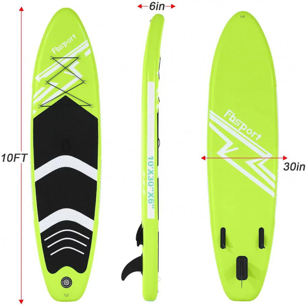 Fbsport 11ft Inflatable Paddle Board SUP, 6'' Thick W/Paddling Fins Pump & Accessories Pack, Green - Womvr