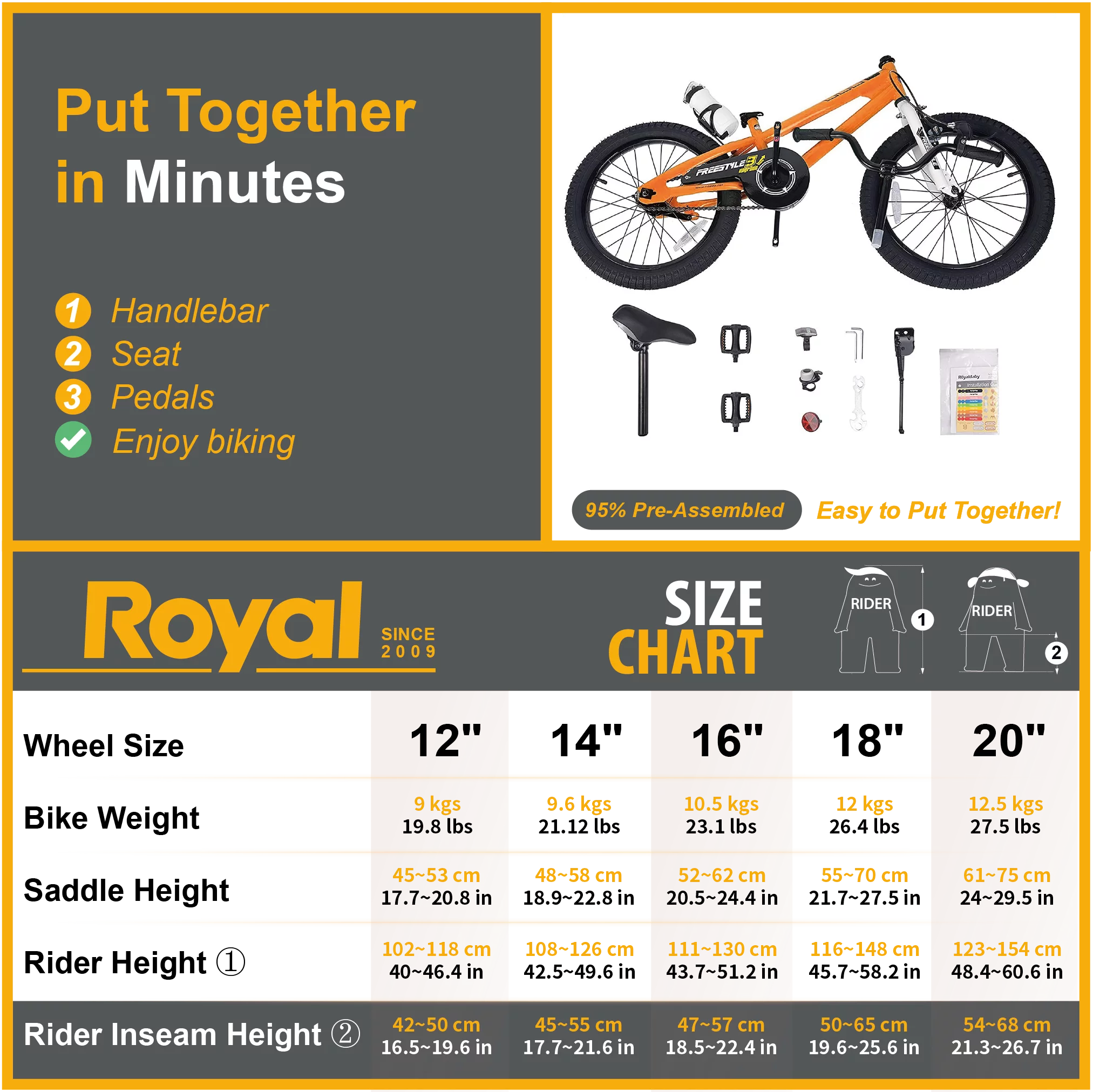 Royalbaby Freestyle Kids Bike 12 14 16 18 20 Inch Bicycle for Boys Girls Ages 3-12 Years, Multiple Color Options - Womvr