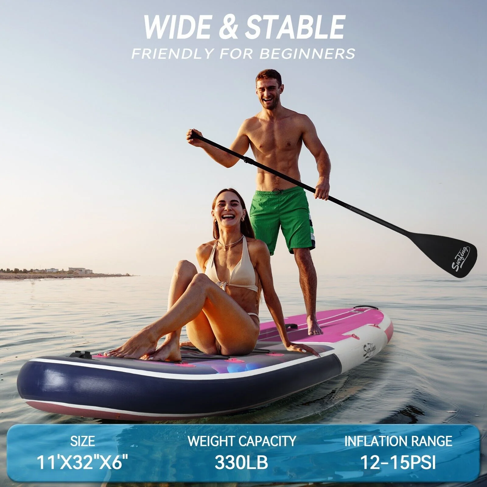 PULUOMIS Inflatable Paddle Board with Seat,Backpack,Hand Pump,Fins,Repair Kit - 11 Ft - Adult - Blue - Womvr