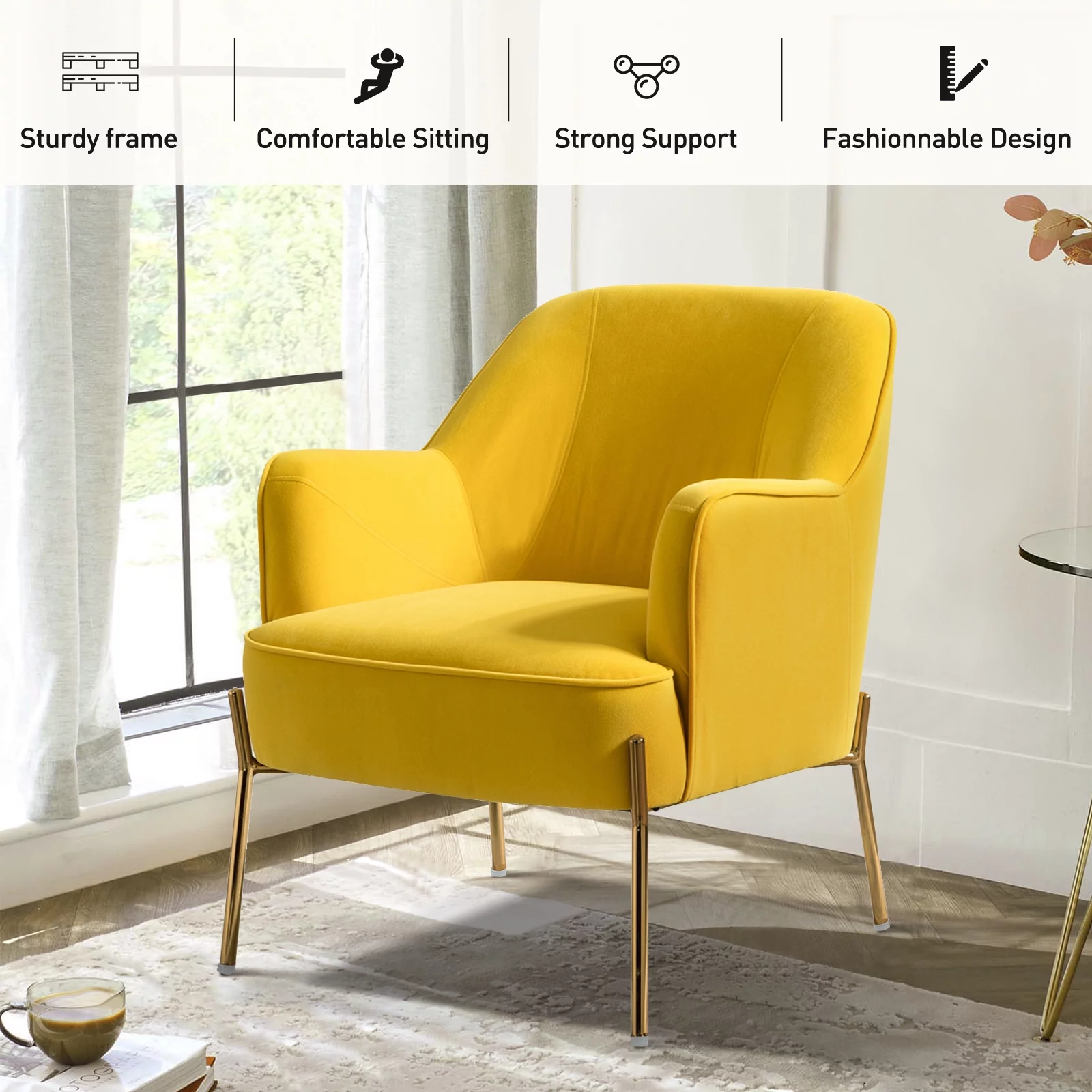 Velvet Upholstered Accent Chair Metal Legs Curved Backrest Lounge Home Armchair Bedroom Adult Pink - Womvr