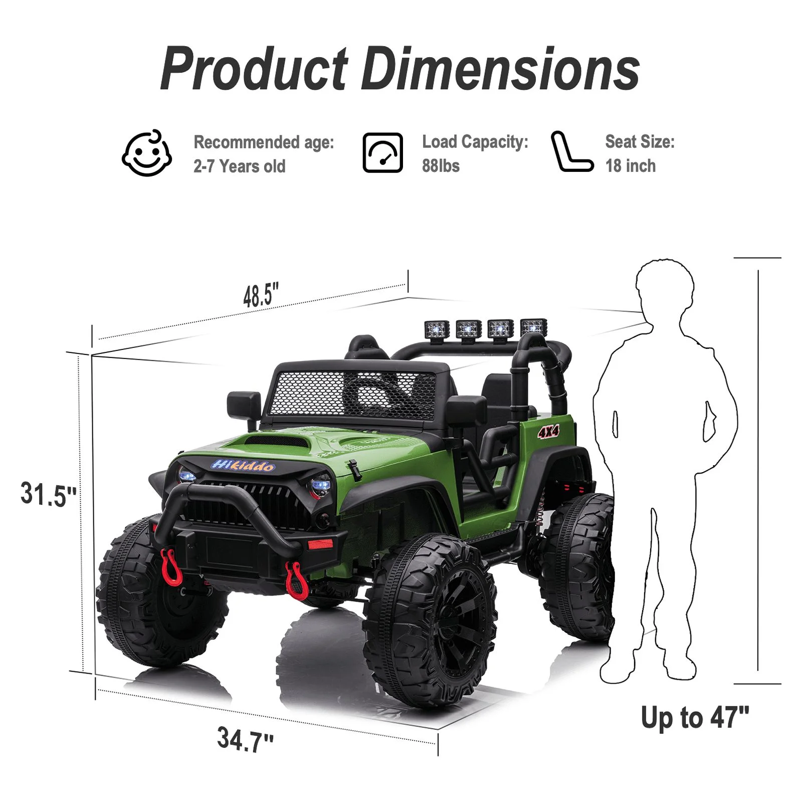 Hikiddo 24V Kids Ride on Truck, 2 Seater Powered Ride on Toy Car with Remote - Womvr