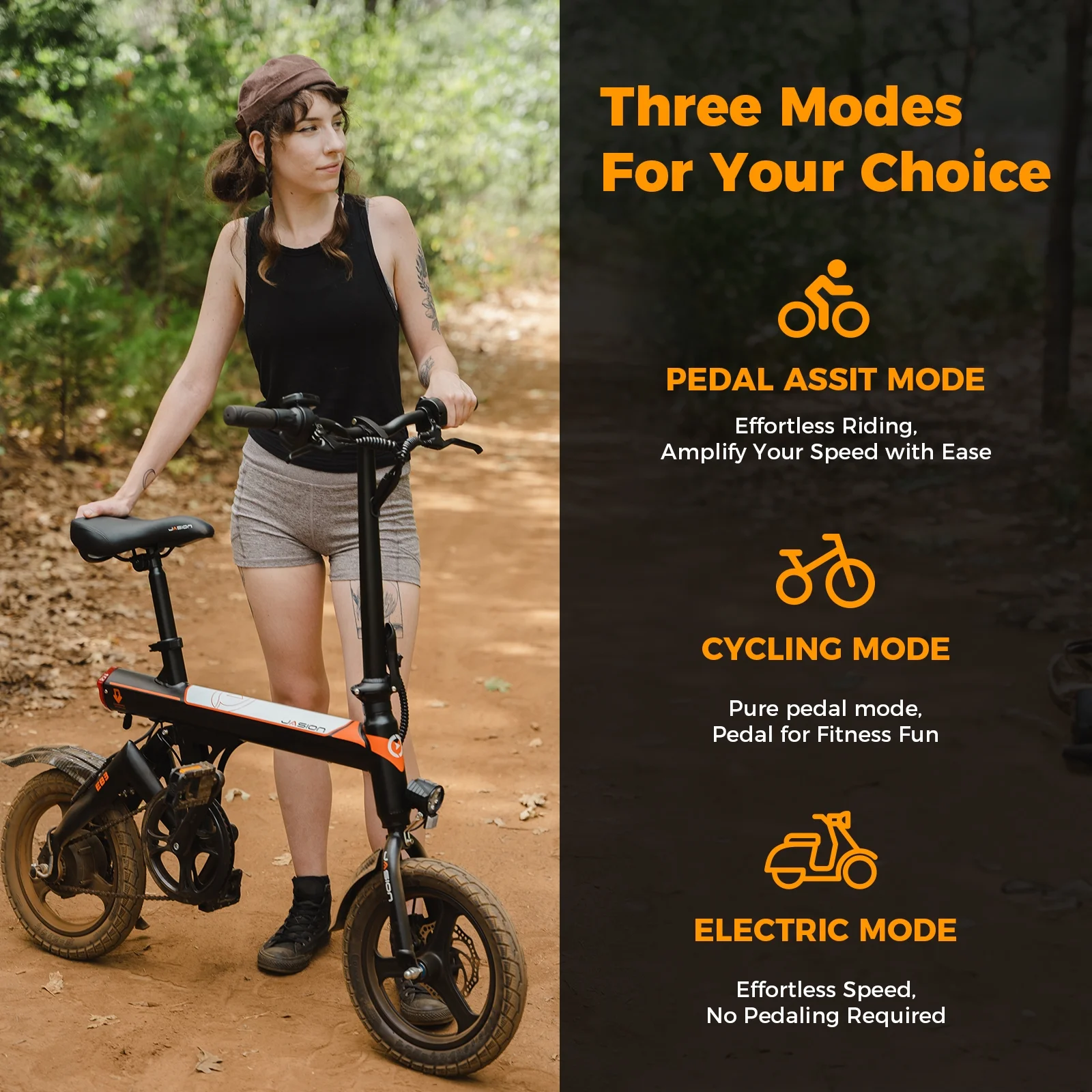 Jasion EB3 Electric Bike for Adults, 350W Folding Electric Bicycle with 270Wh Battery, 14