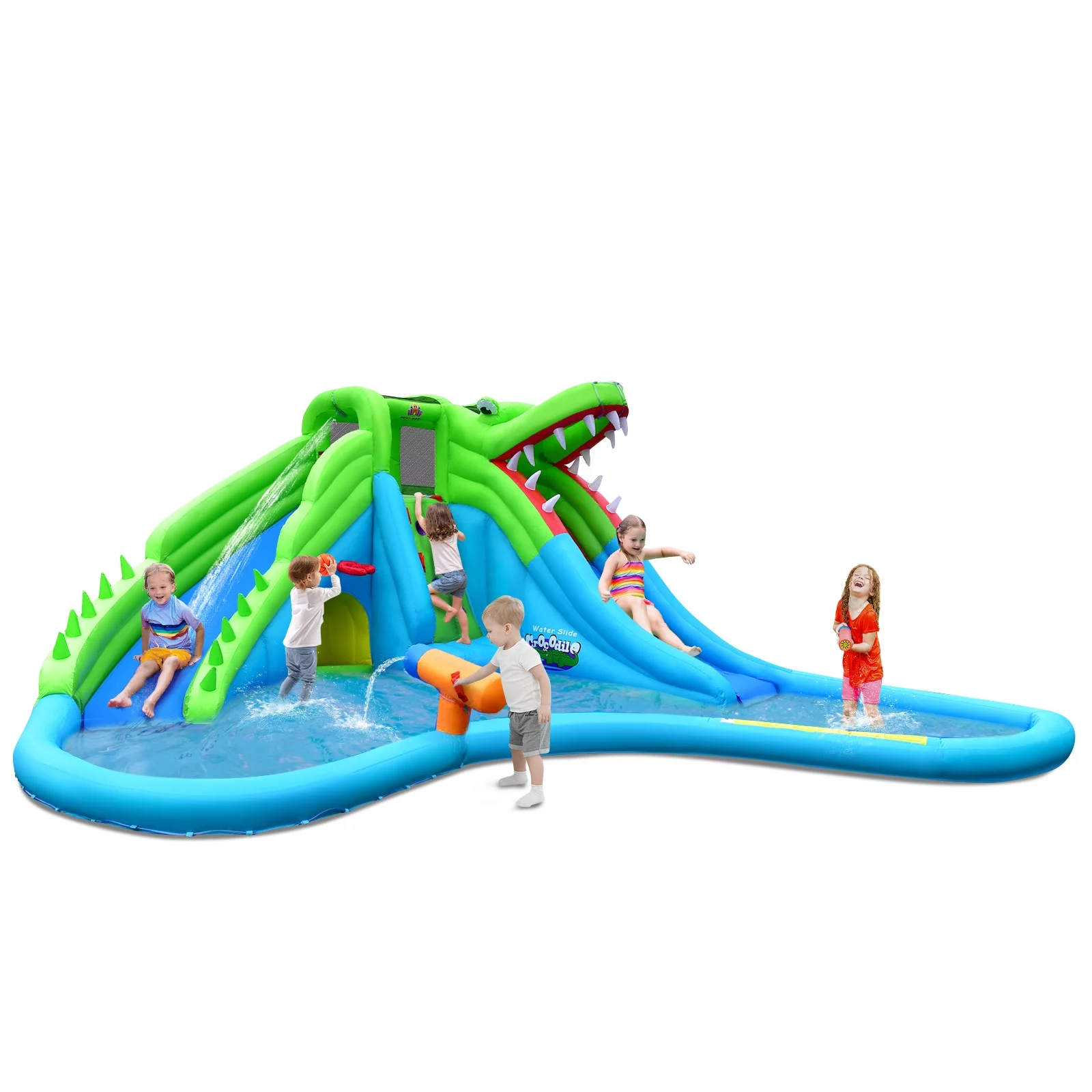 Topbuy Inflatable Splash Crocodile Water Slide Park Climbing Wall & Pool w/780W Blower - Womvr