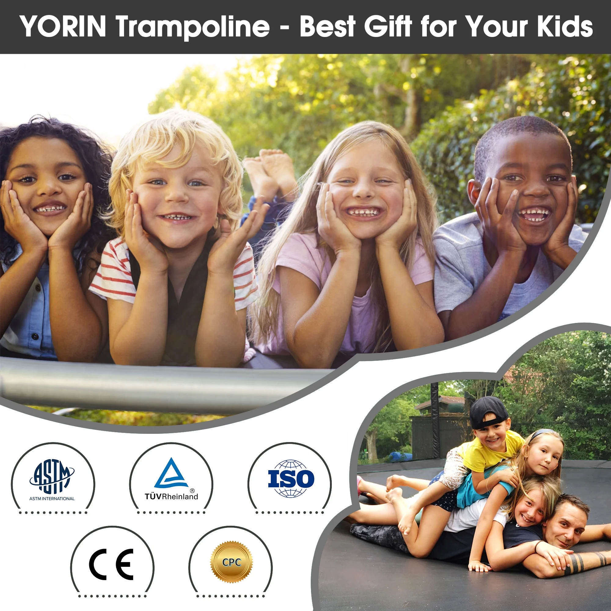 YORIN Trampoline 12FT for Kids Adults with Enclosure Net, 1200LBS Round Outdoor Trampoline with Basketball Hoop, Ladder, Galvanized Anti-Rust Coating Backyard Recreational Trampoline - Womvr