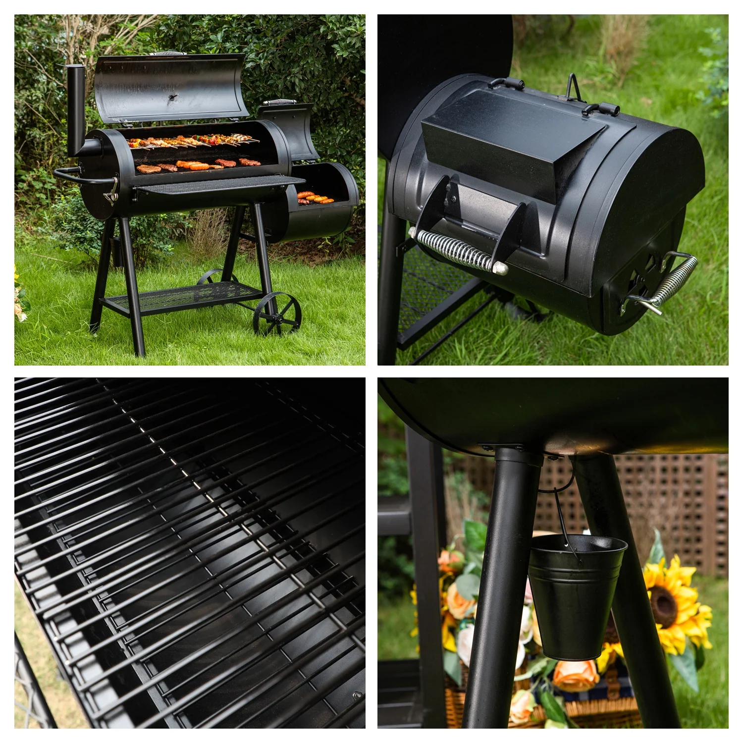 MF Studio Charcoal Grill with Offset Smoker 941 sq.in. Extra Large BBQ Grill Black - Womvr