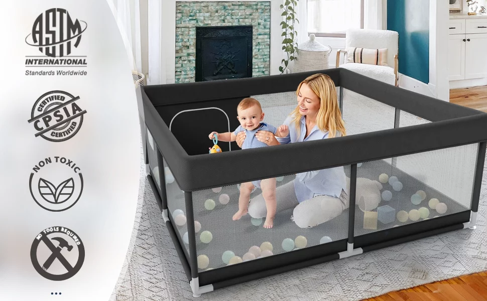 Pkinoicy 47x47inch Play Pen with Mat for Babies and Toddlers, Playpen with Mat, Baby Playpen with Mat, mall Baby Playpen with Mat - Womvr