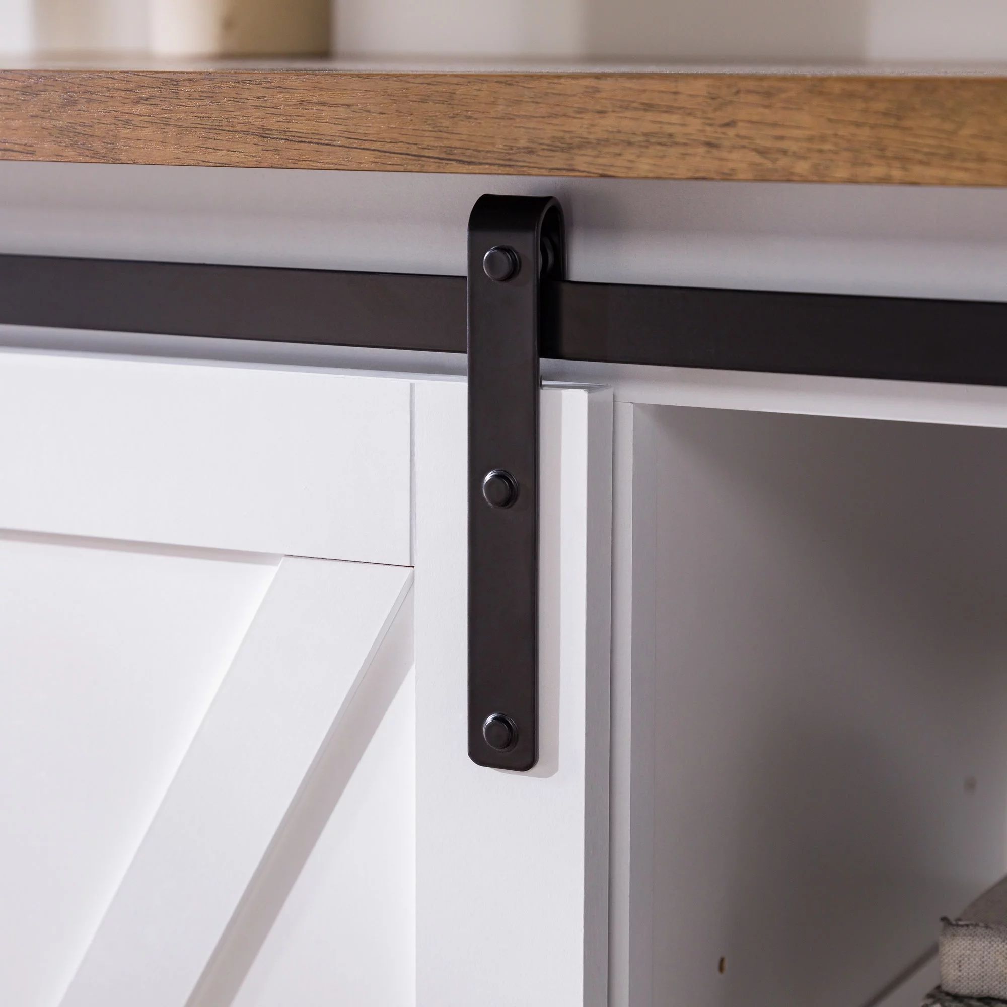 Woven Paths Farmhouse Sliding Barn Door TV Stand for TVs up to 65