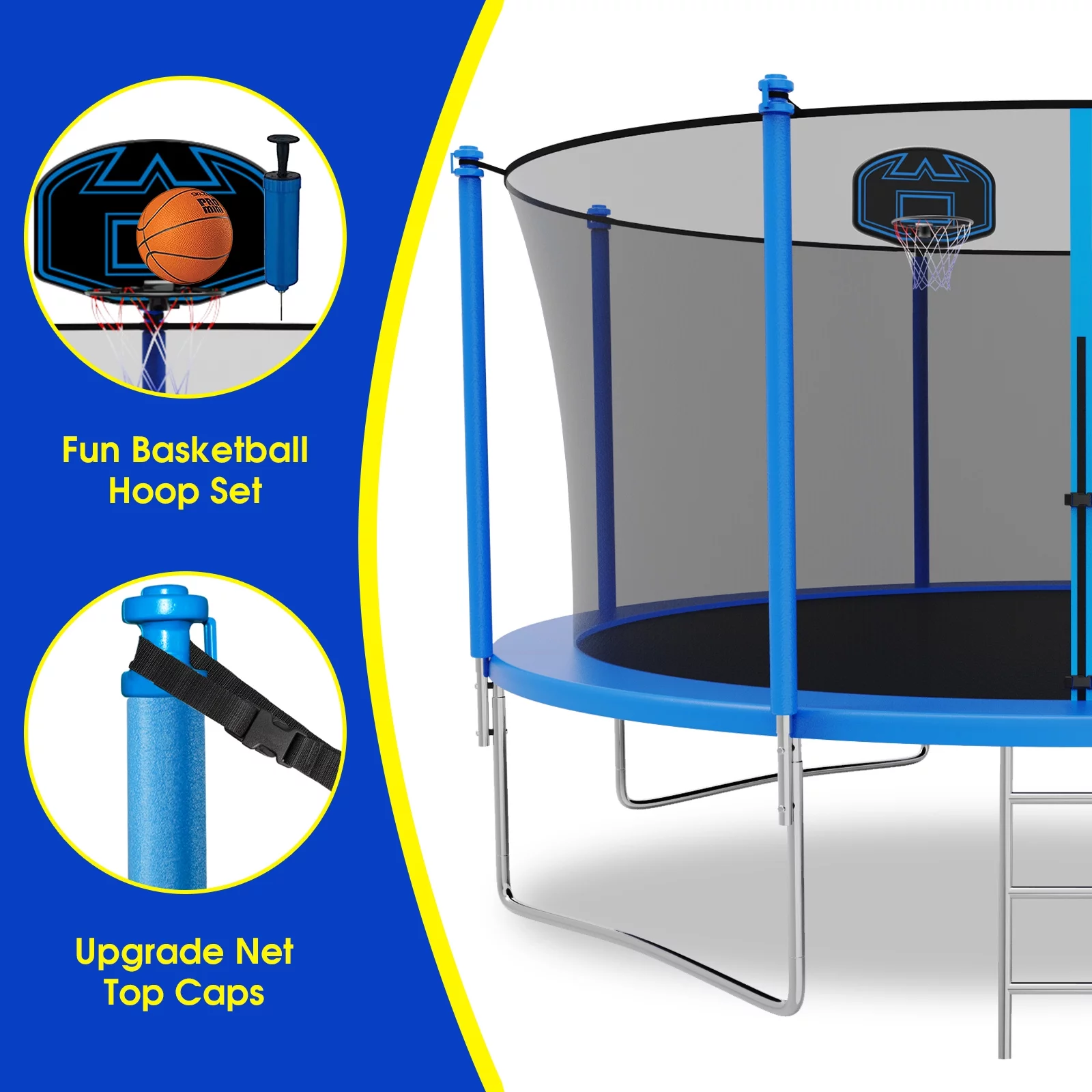 Kumix Trampoline with Enclosure, 1200LBS 12 14 15 16FT Trampoline for Kids Adults, Trampoline with Basketball Hoop, Lights, Sprinkler and Socks, Outdoor Heavy Duty Trampoline - Womvr