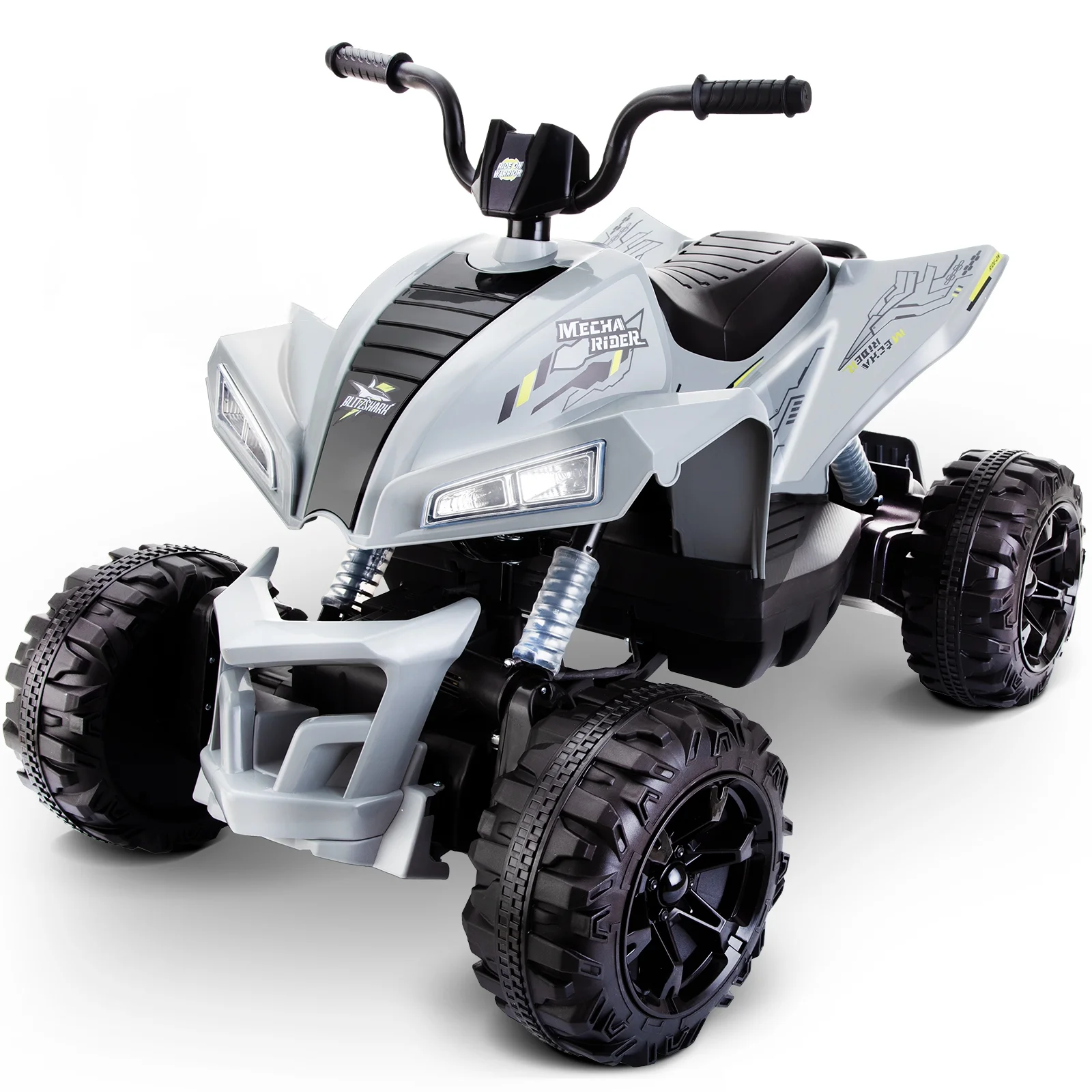 Blitzshark 24V Kids Ride on ATV 4WD Quad Powerful 4-Wheeler, with Big Battery, 6 MPH Speed, Metal Suspension, Police Rider - Womvr