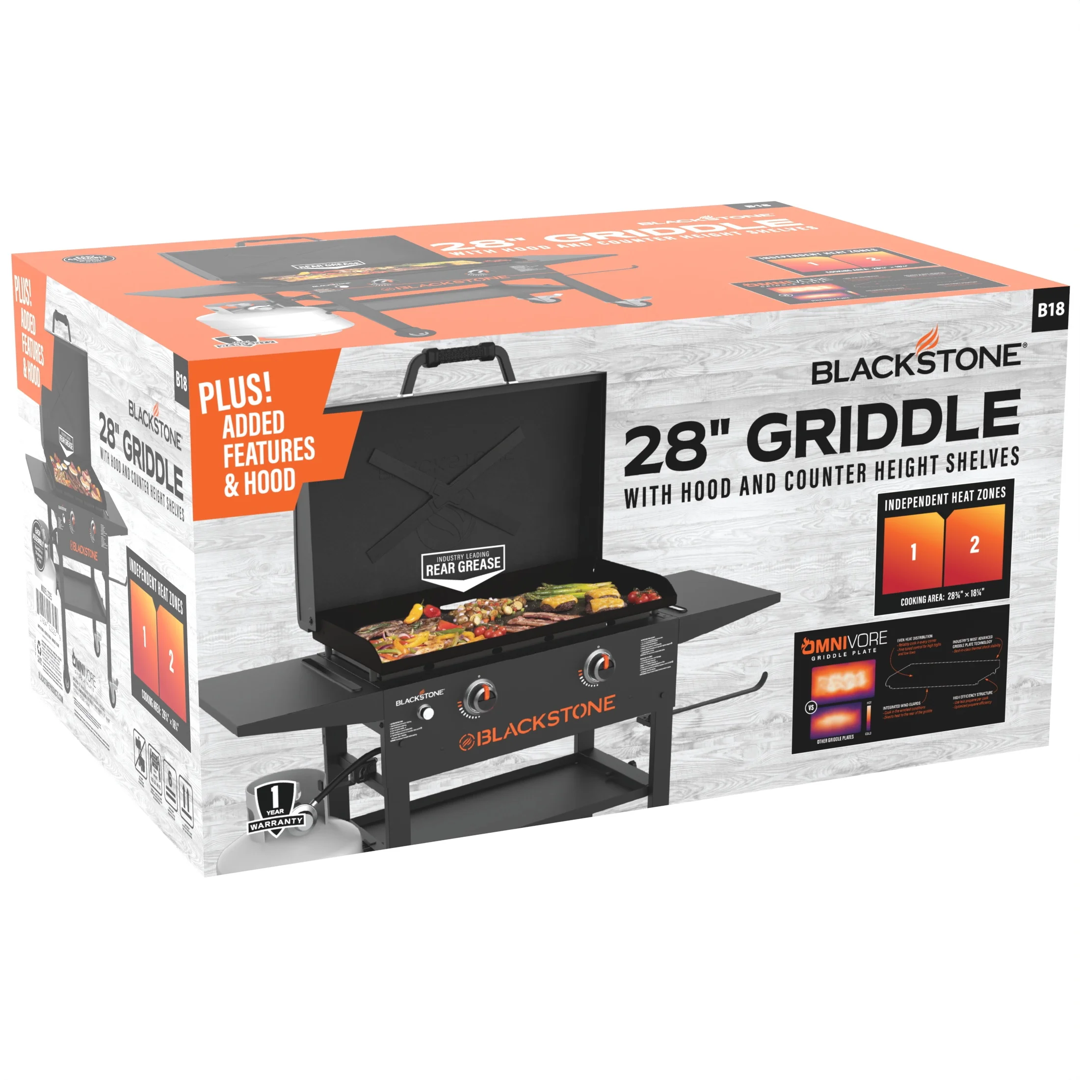 Blackstone 2-Burner 28” Propane Griddle with Hood and Omnivore Griddle Plate - Womvr
