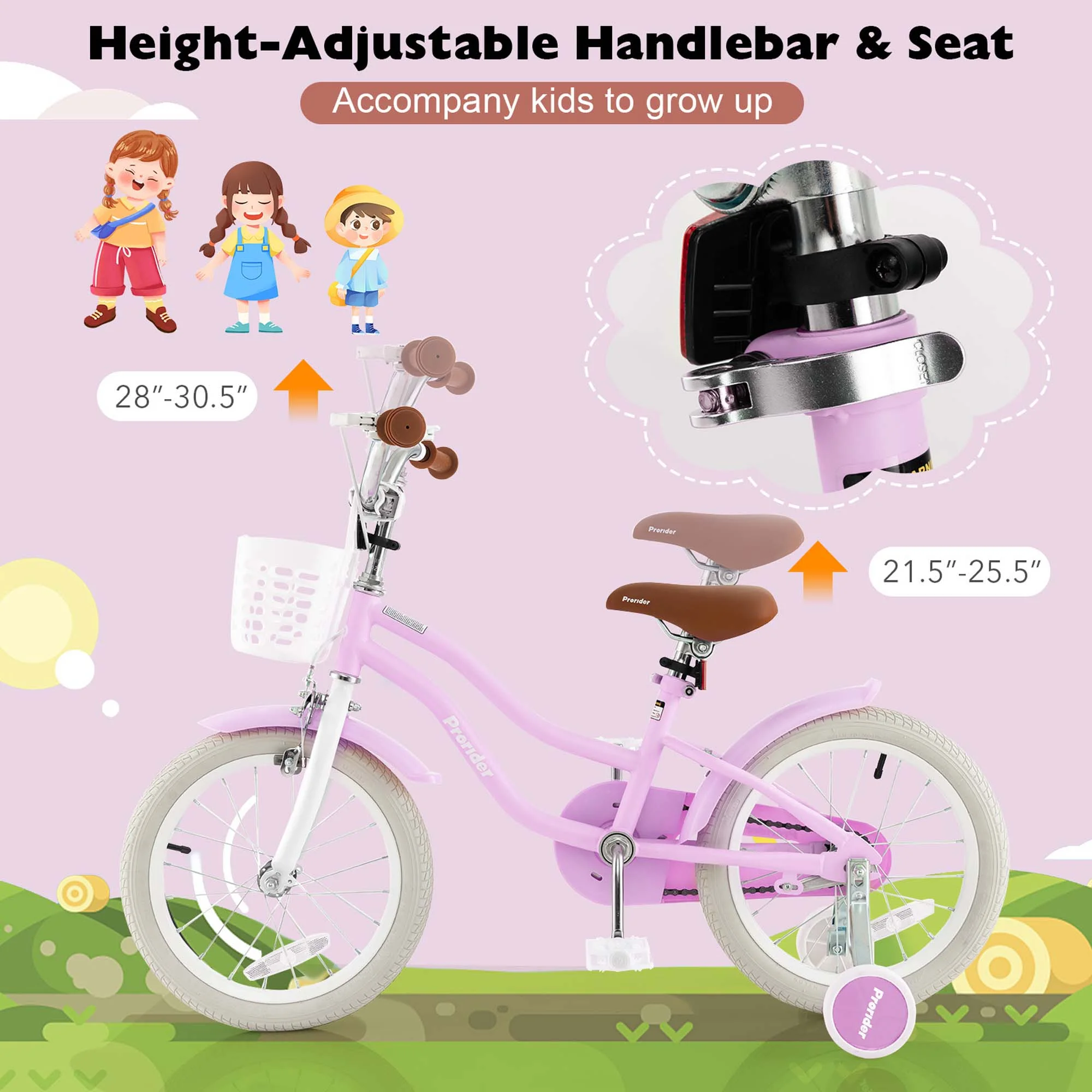 Costway 16'' Kids Bike Toddler Adjustable Bicycle withTraining Wheel for 4-8 Years Old Girl Pink - Womvr