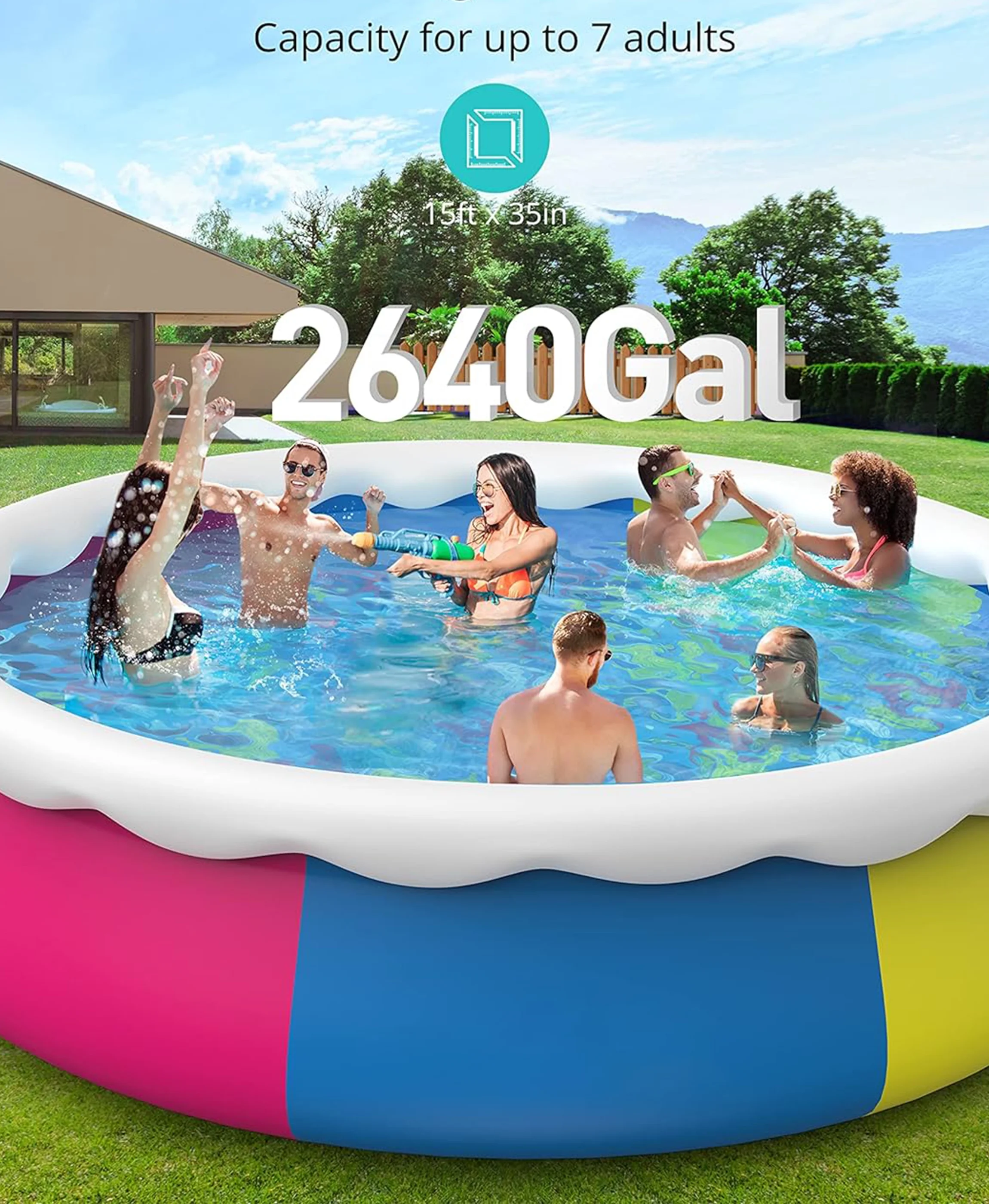 Inolait Inflatable Swimming Pool  Above Ground for Kids Family Water Sport 15' x 36