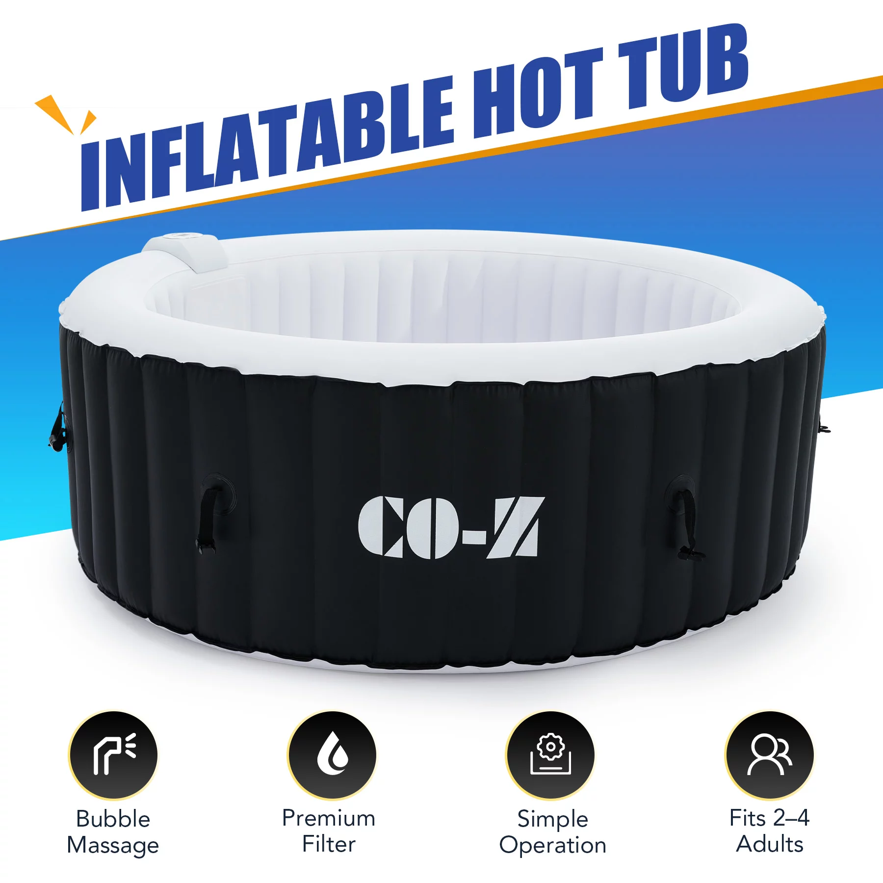 CO-Z 4-6 Person 7' Blow-Up Hot Tub with 130 Air Jets Cover Electric Pump Portable Pool, Gray - Womvr