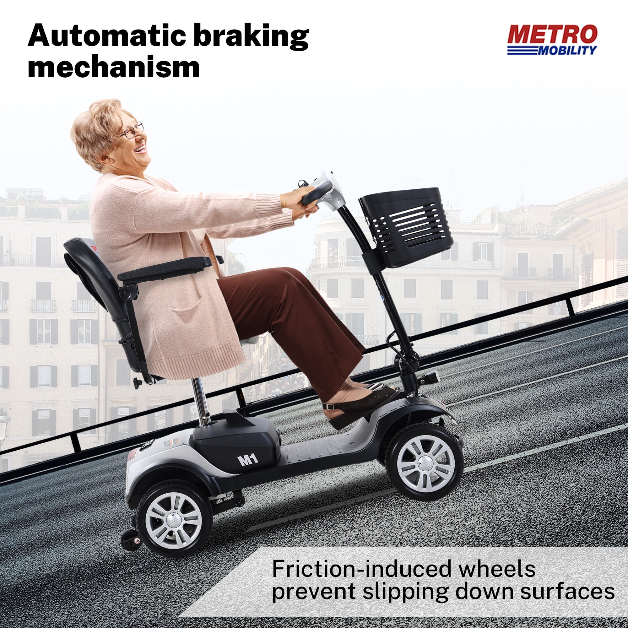 4-Wheel Mobility Scooter for Adults, Compact Motorized Scooter w/ Detachable Basket, Heavy Duty Mobility Scooter for Seniors, Adults, Max Speed 4.97mph, 300lbs, Silver, SS207 - Womvr