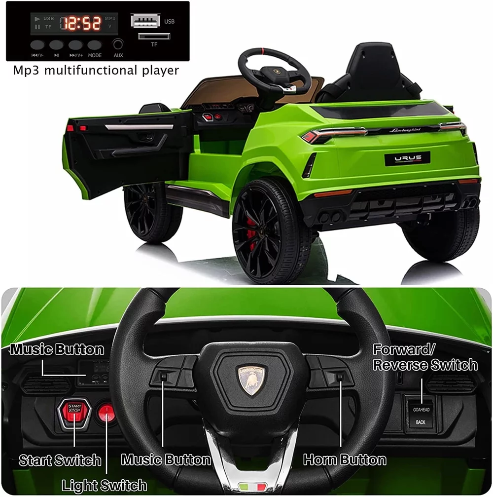 Lamborghini Urus 12V Electric Powered Ride on Car Toys for Girls Boys, Black Kids Electric Vehicles Ride on Toys with Remote Control, Foot Pedal, MP3 Player and LED Headlights, CL61 - Womvr