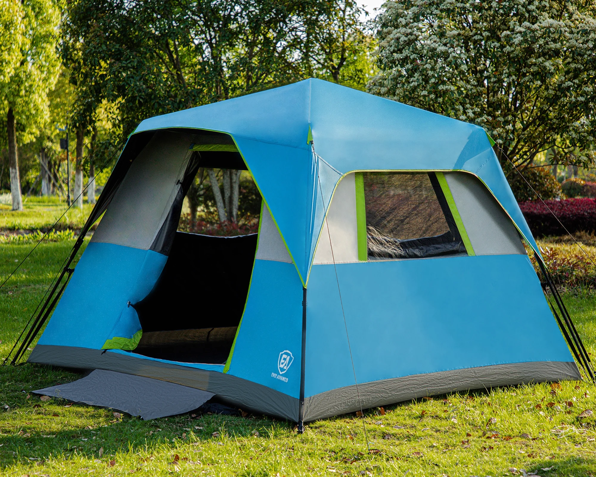 EVER ADVANCED 6 Person Blackout Camping Tent, Instant Family Cabin Tents with Rainfly, 60s Quick Setup, Water-Resistant, Blue - Womvr