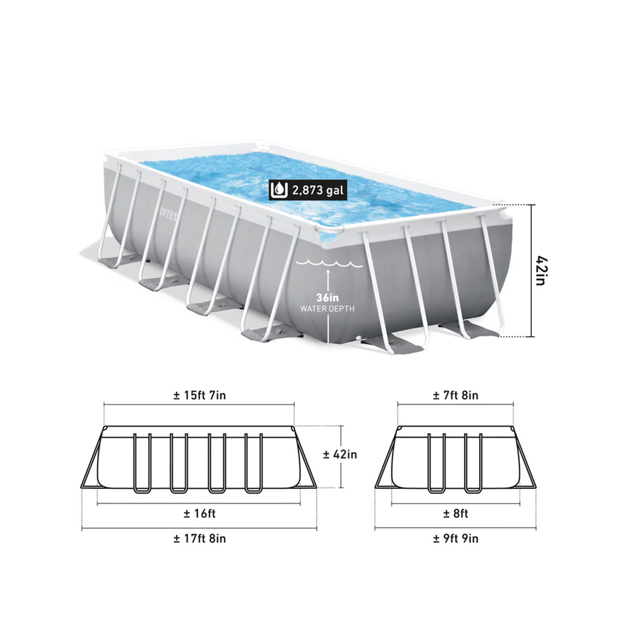 Intex 16Ft X 8Ft X 42In Prism Frame Rectangular Pool Set - Womvr