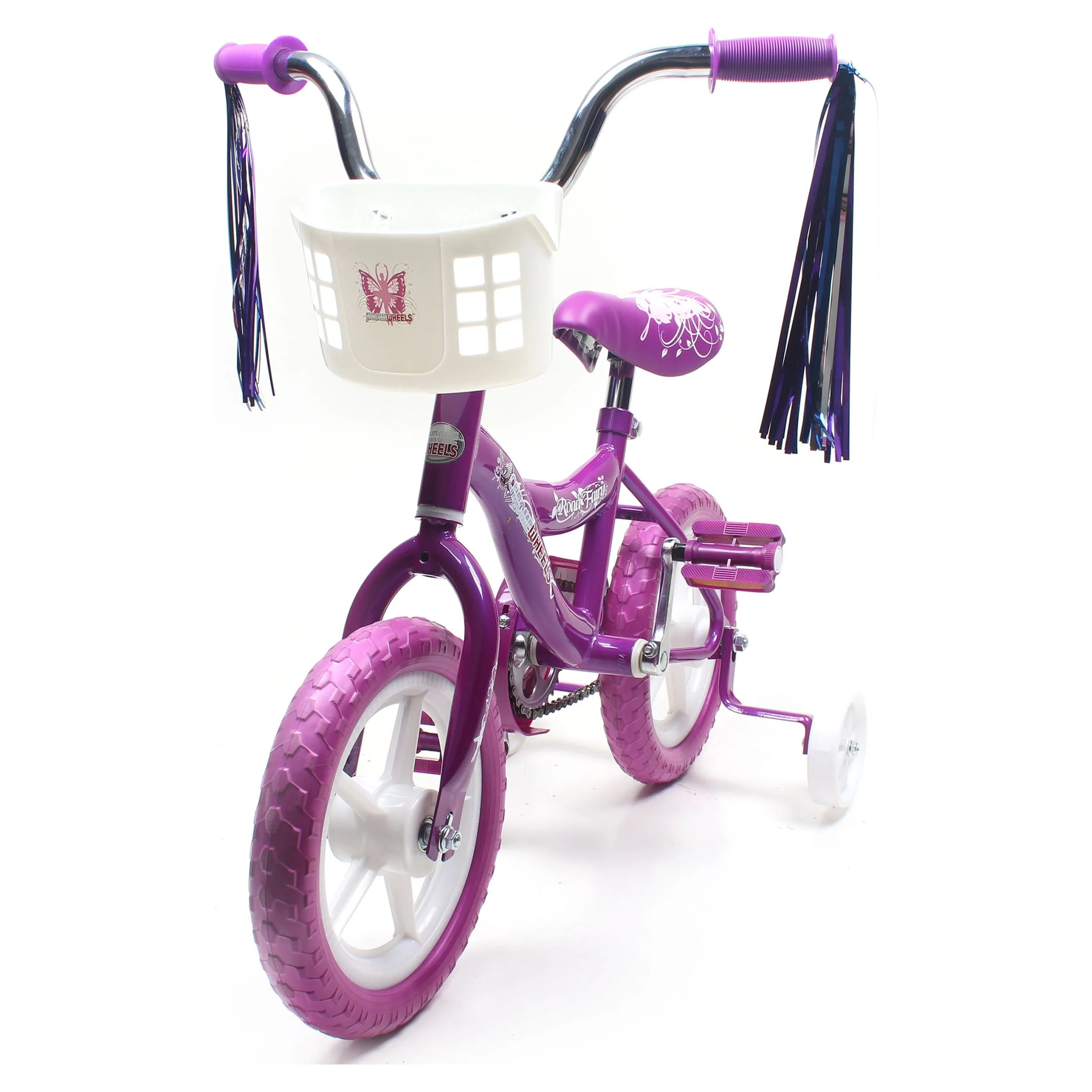 WonderPlay BMX 12 In. Kid's Bike for 2-4 Years Old, Bicycle for Girls with Front Basket, EVA Tires with Training Wheels and Coaster Brake, Purple - Womvr