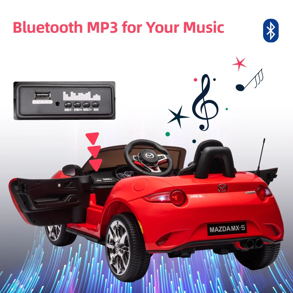 12V Ride On Powered Wheels Car Mazda Licensed MX-5 Electric Car for Kids w/ Parental Remote Control LED Lights Bluetooth Music - Womvr