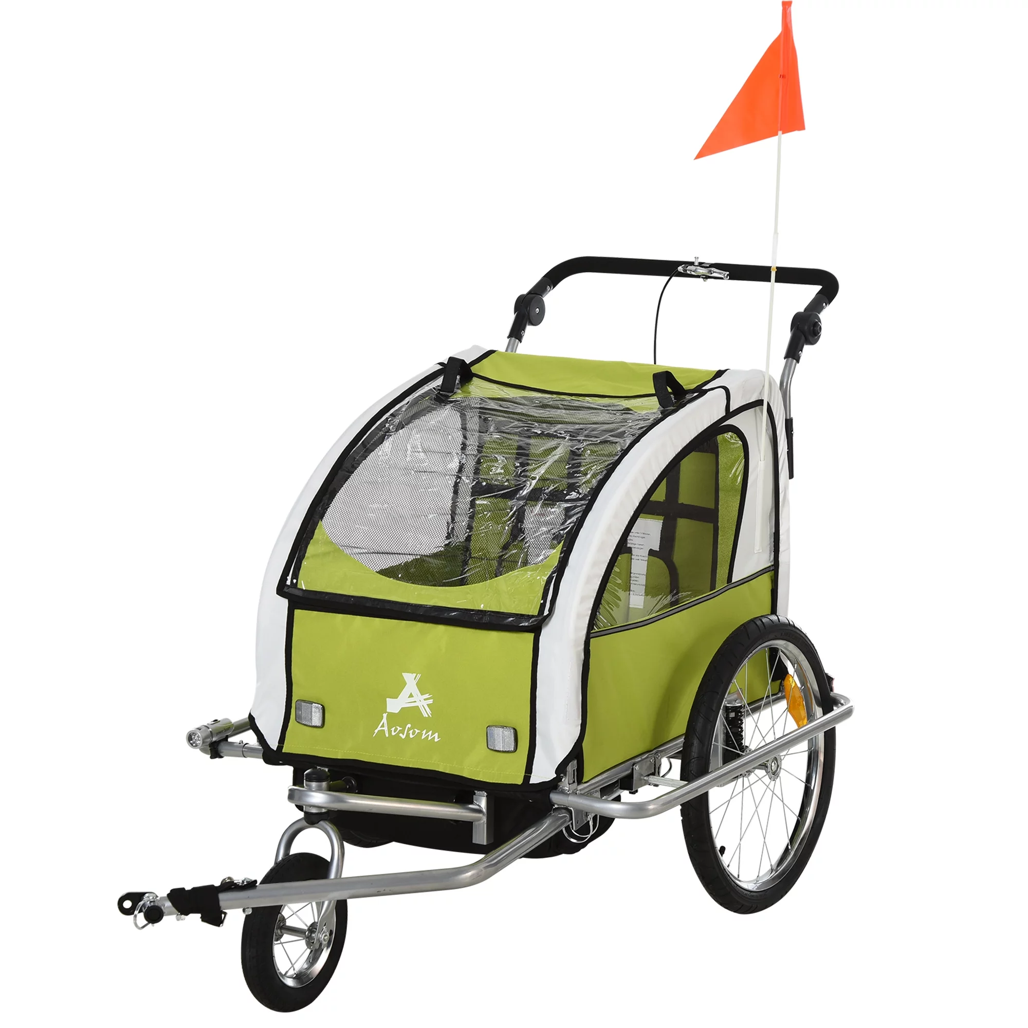 Aosom 2-in-1 Double Child Two-Wheel Bicycle Cargo Trailer with 2 Safety Harnesses, Green - Womvr