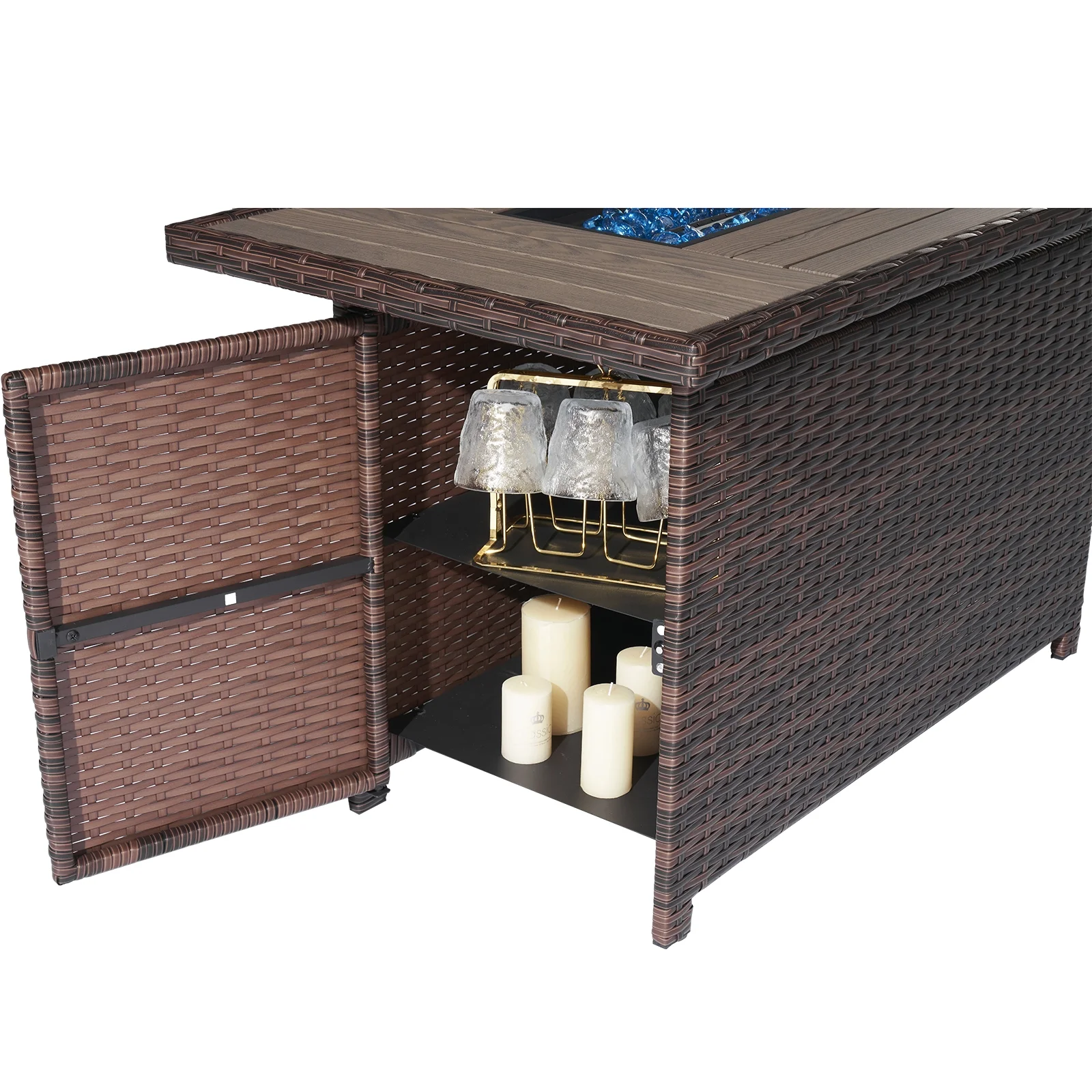 Aoxun 40'' Fire Pit Table 50,000 BTU Propane Gas Fire Pit Table W/ Cover, Glass Beads, Tank Holder, Gray Wicker - Womvr