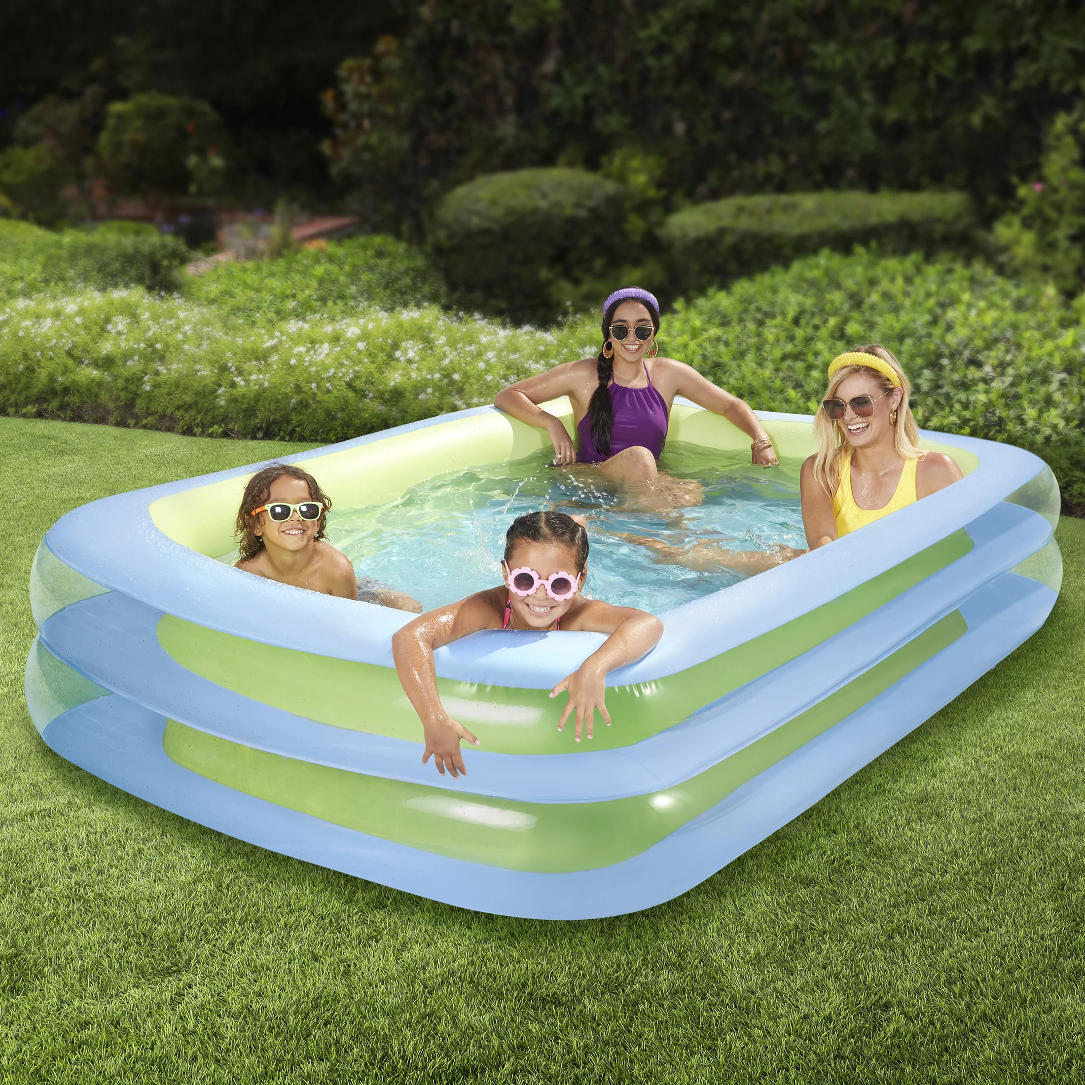 Funsicle Blue SummerBlock Inflatable Family Swimming Pool,Rectangular, Age 6 & up - Womvr