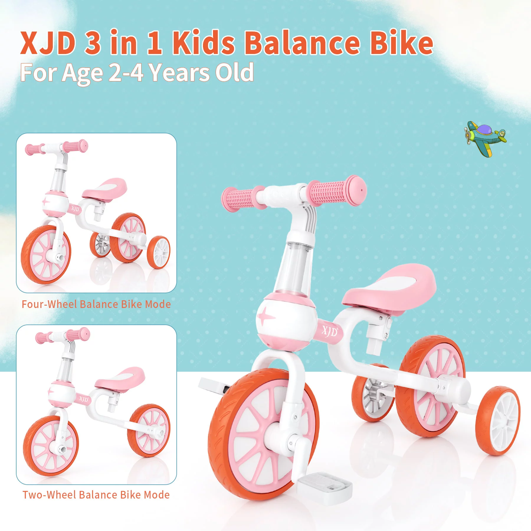 XJD 5 in 1 Toddler Tricycle for 1-5 Years Old Boys Girls Toddler Bike Kids Trikes for Balance Training Baby Bike Infant Trike - Womvr