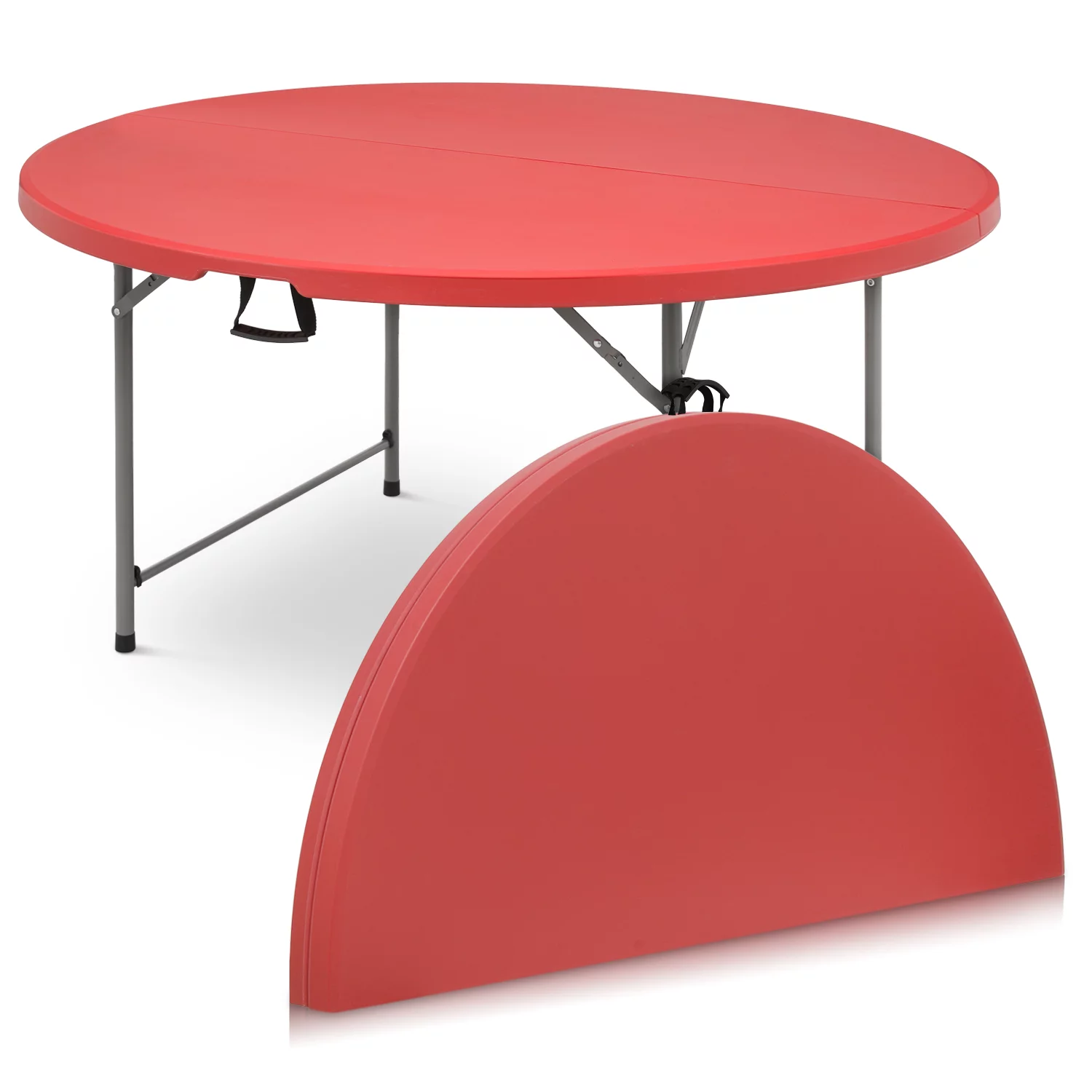 MoNiBloom 5 foot Round Bi-Fold Plastic Table, Metal Frame Indoor Outdoor 60 Inch Foldable Desk for Kitchen Party Wedding, Grey - Womvr