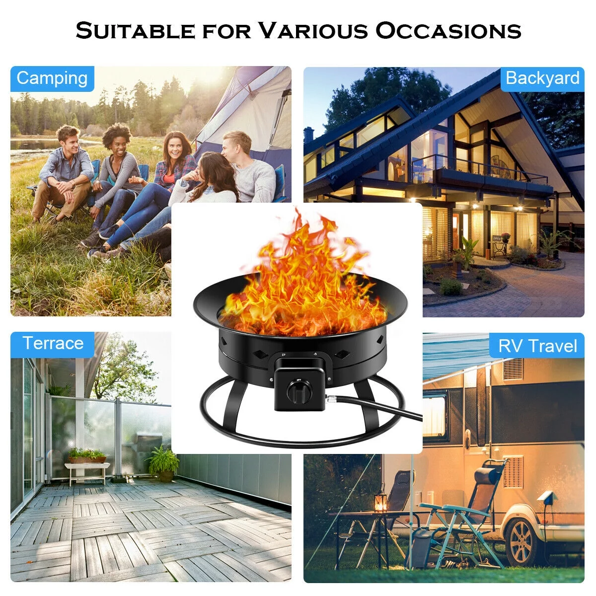 Gymax Portable Propane Outdoor Gas Fire Pit W/ Cover & Carry Kit 19-Inch 58,000 BTU - Womvr