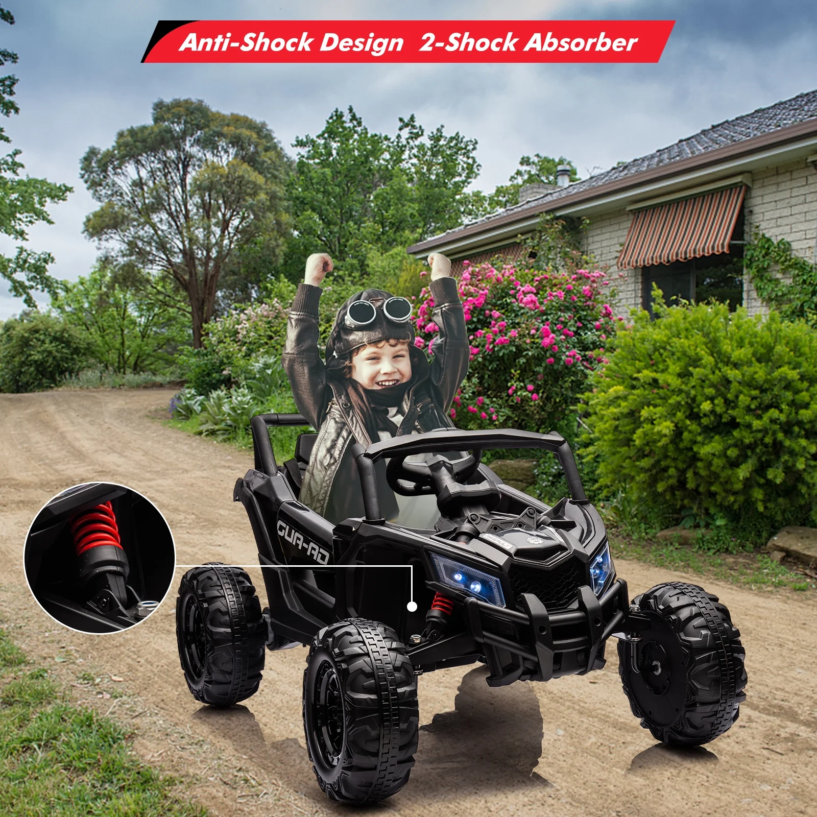 EastVita Ride on UTV Car, 24V Ride on Car Battery Powerd Electric Off-Road UTV Car w/Remote Control, 200W Motor, Spring Suspension, Music, LED Lights, ATV, Red - Womvr