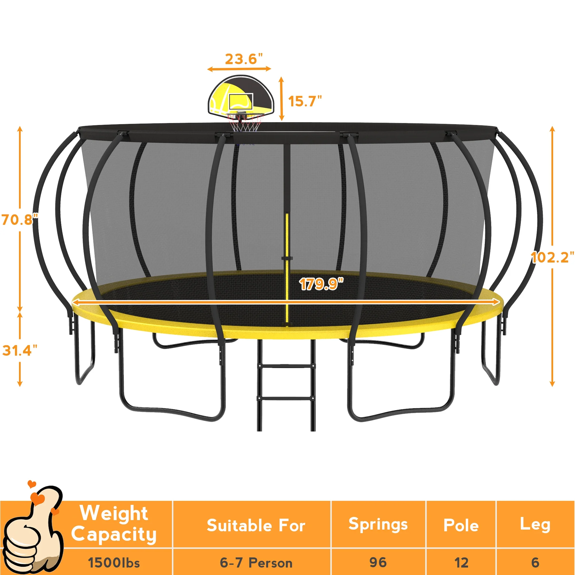 KOFUN Trampoline with Basketball Hoop, 8FT 10FT 12FT 14FT 15FT 16FT Trampoline with Enclosure, Anchors Kit, Ladder, Heavy Duty Backyard Trampoline for Kids Adults, Galvanized Anti-Rust Coating, Black - Womvr