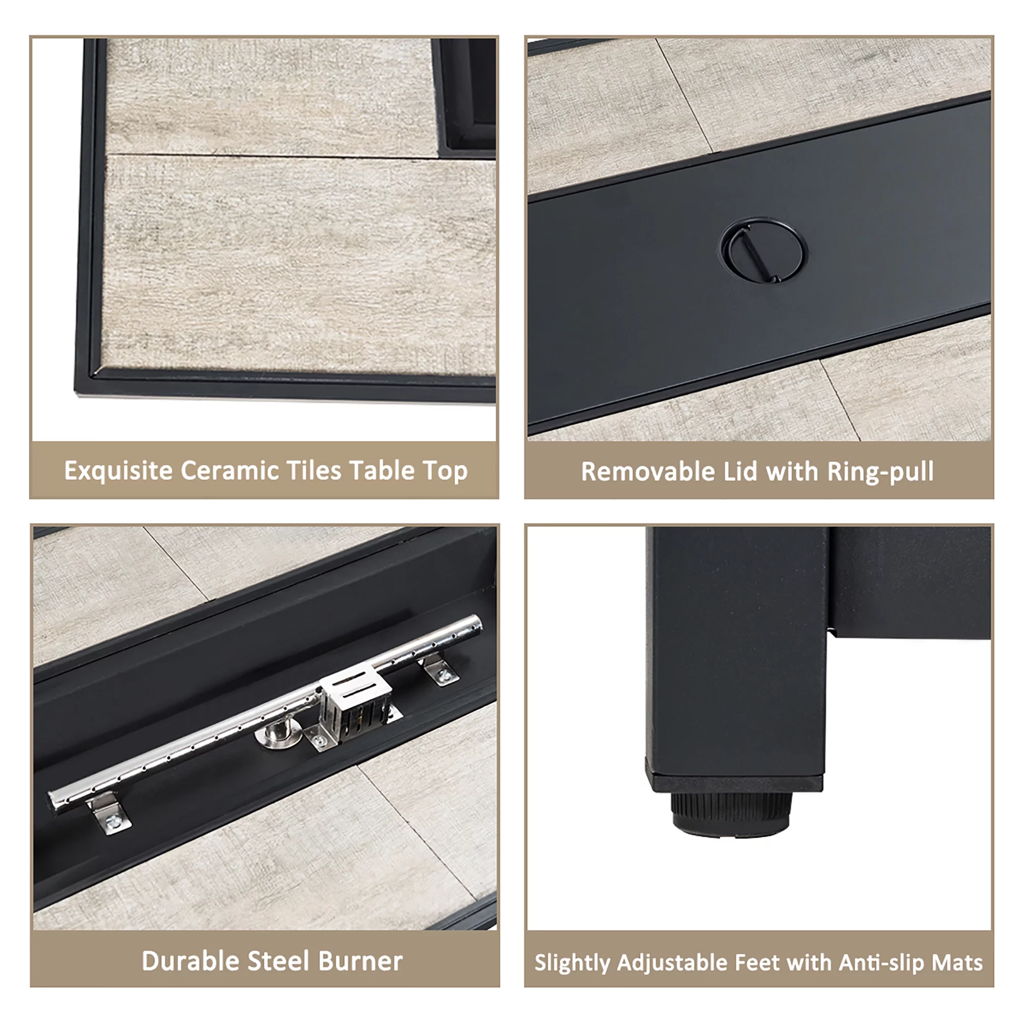 Costway 60,000 BTU Outdoor Rectangle Gas Fire Table W/ Ceramic Tabletop Ideal for Backyard Poolside - Womvr