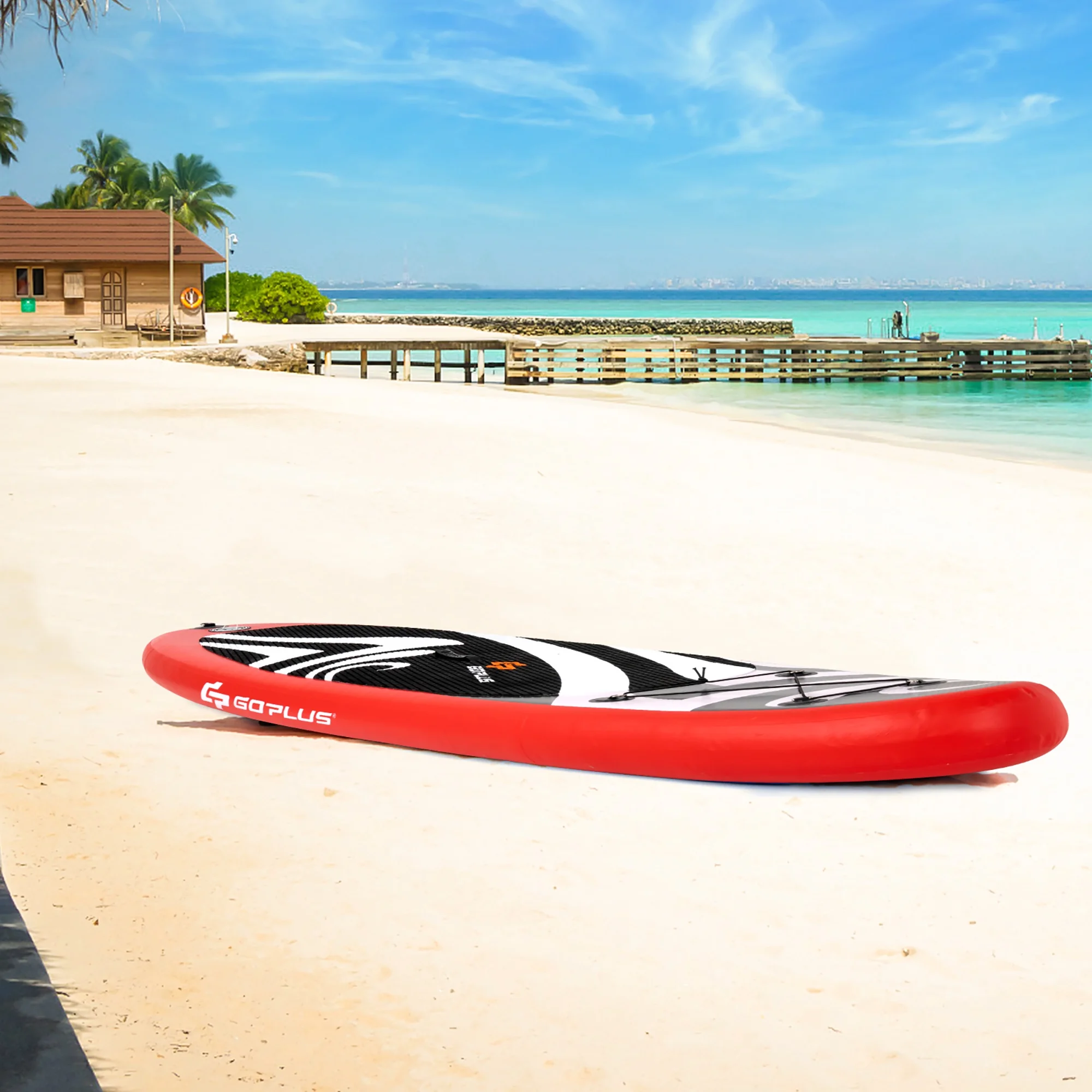 Goplus 11' Inflatable Stand Up Paddle Board Surfboard W/Bag Aluminum Paddle Pump Red - Womvr