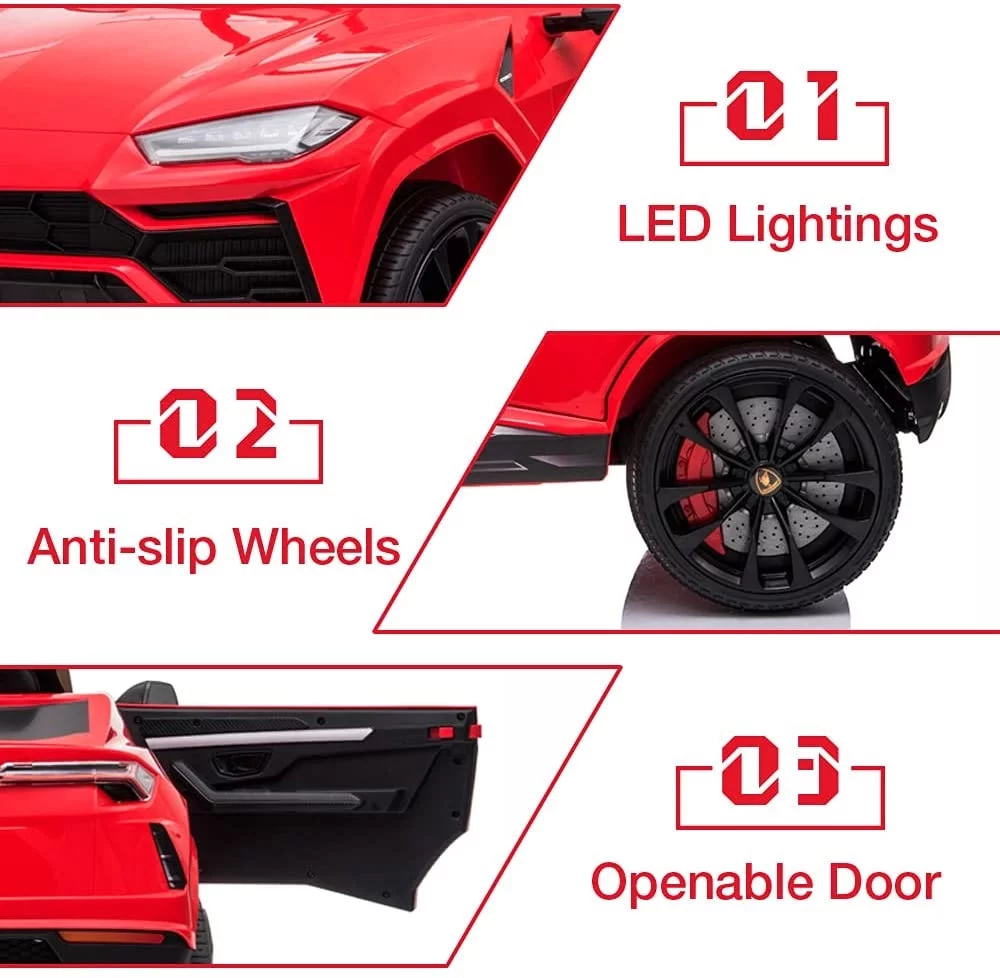 Lamborghini Urus 12V Electric Powered Ride on Car Toys for Girls Boys, Black Kids Electric Vehicles Ride on Toys with Remote Control, Foot Pedal, MP3 Player and LED Headlights, CL61 - Womvr