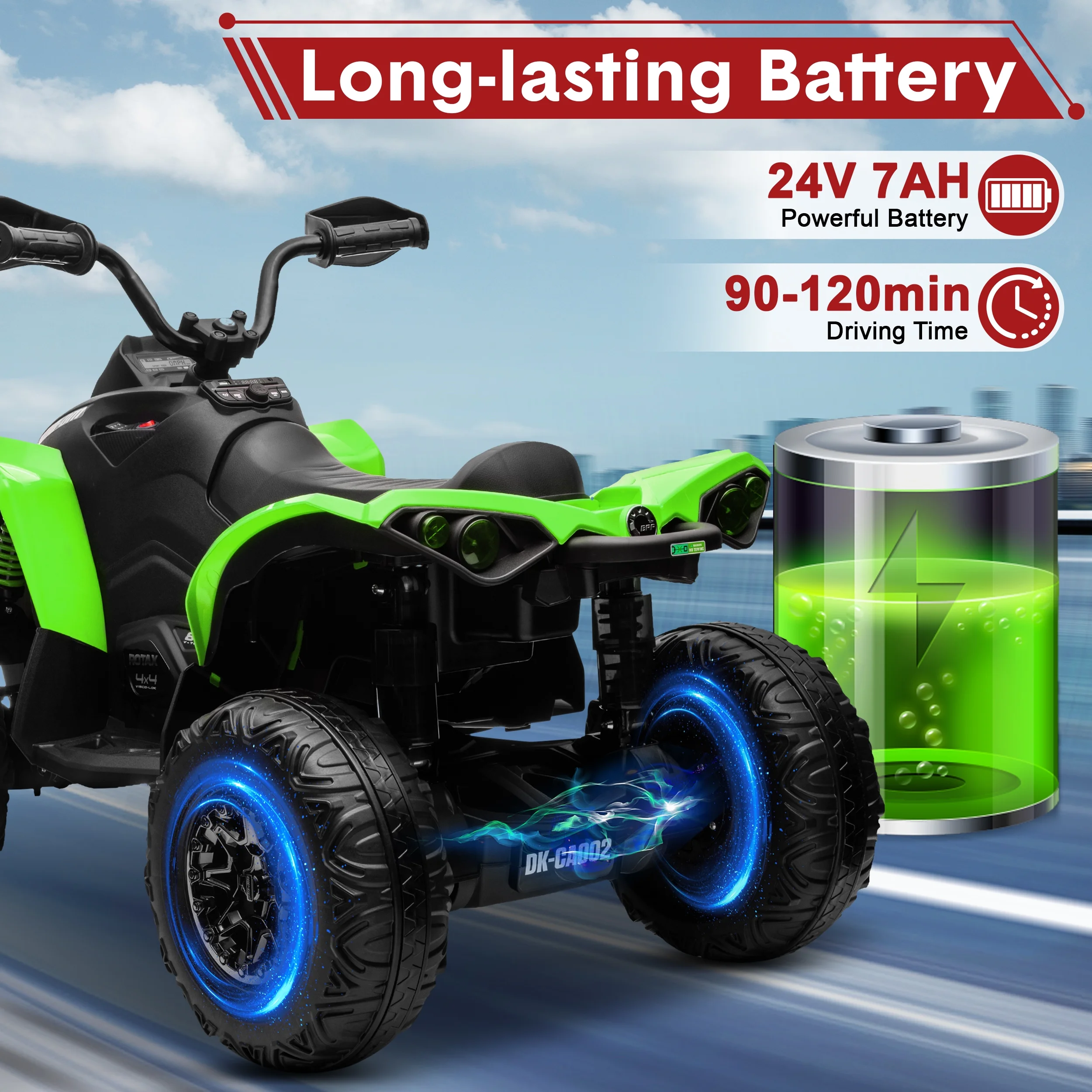 24V Ride on Toys, 4 Wheeler ATV for Kids with 2 Seater, 4x200W Motors, 4WD/2WD Switchable, Khaki - Womvr