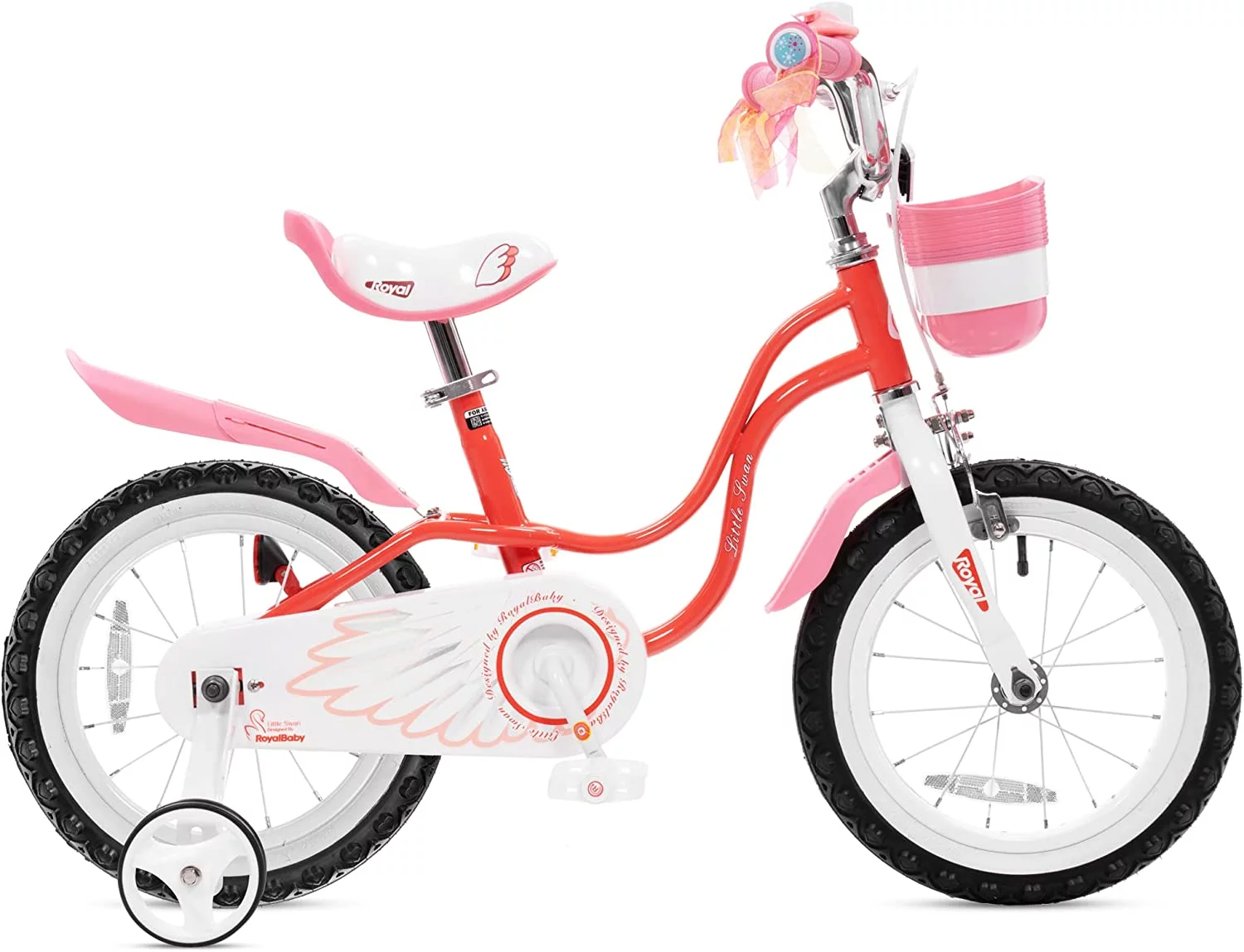 Royalbaby Little Swan Red 14 Girl's Bicycle with Training Wheels and Basket - Womvr