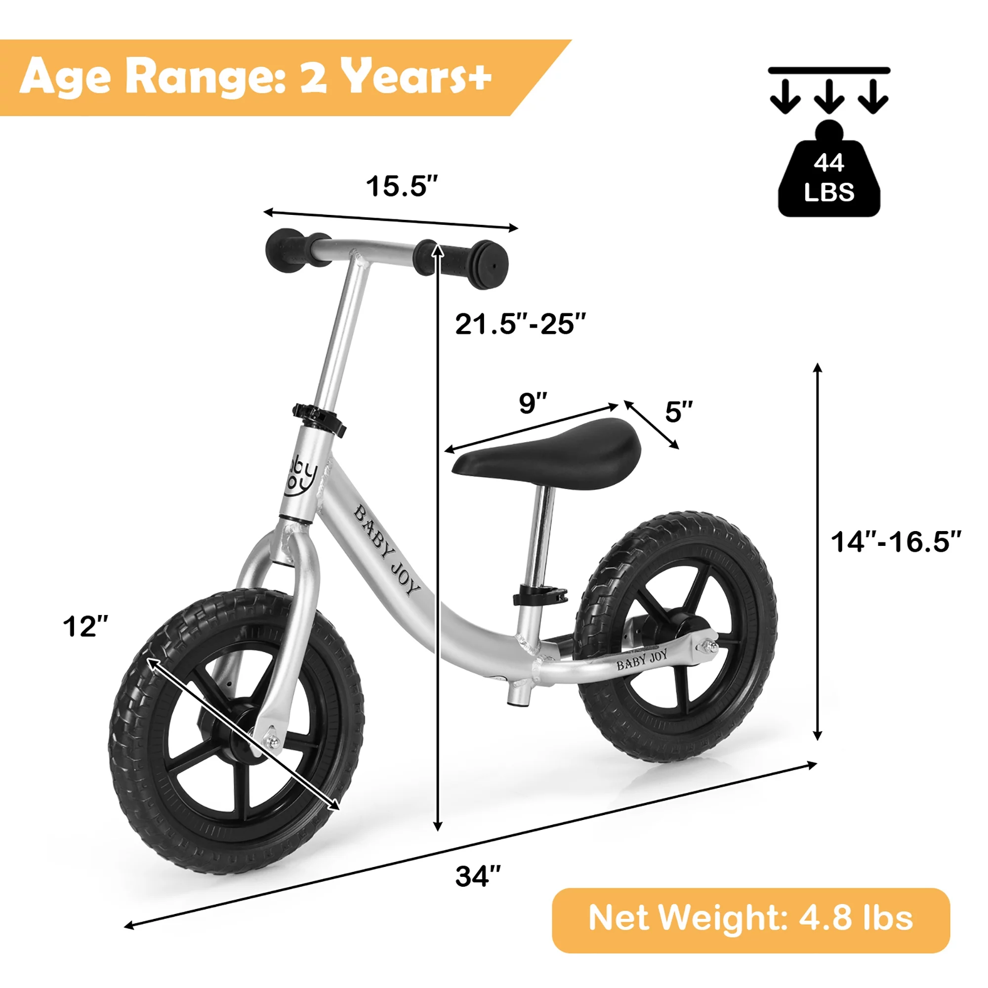 Babyjoy Aluminum Balance Bike for Kids Adjustable No Pedal Training Bicycle Black - Womvr