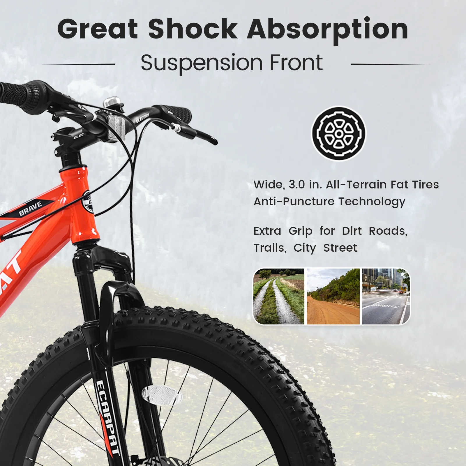 24 inch Fat Tire Bike, Shimano 7-Speed, Dual-Disc Brakes, Orange Trail Mountain Bike for Adult/Youth - Womvr
