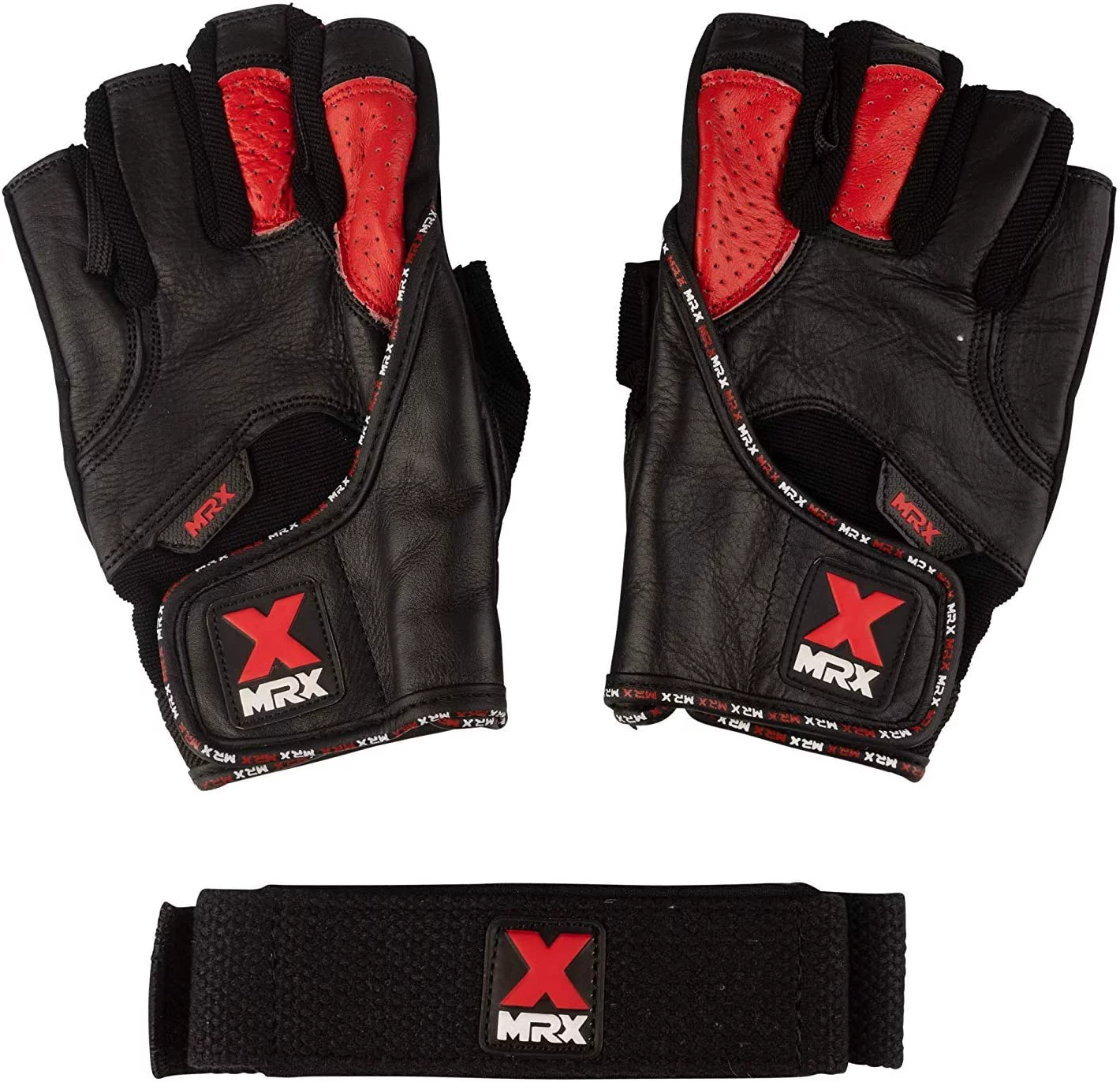 MRX Weight Lifting Gloves Gym Power Training Fitness Bodybuilding Glove Long Wrist Strap Black / Red M - Womvr