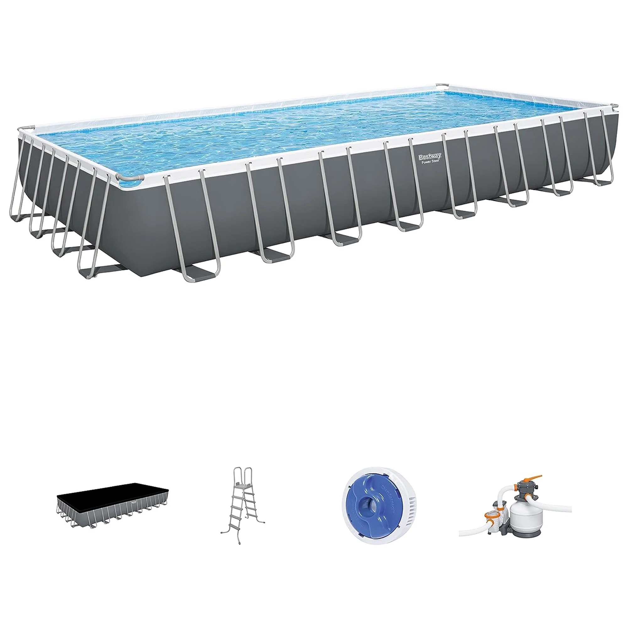 Bestway Power Steel Rectangular Metal Frame Above Ground Pool Set, Grey - Womvr
