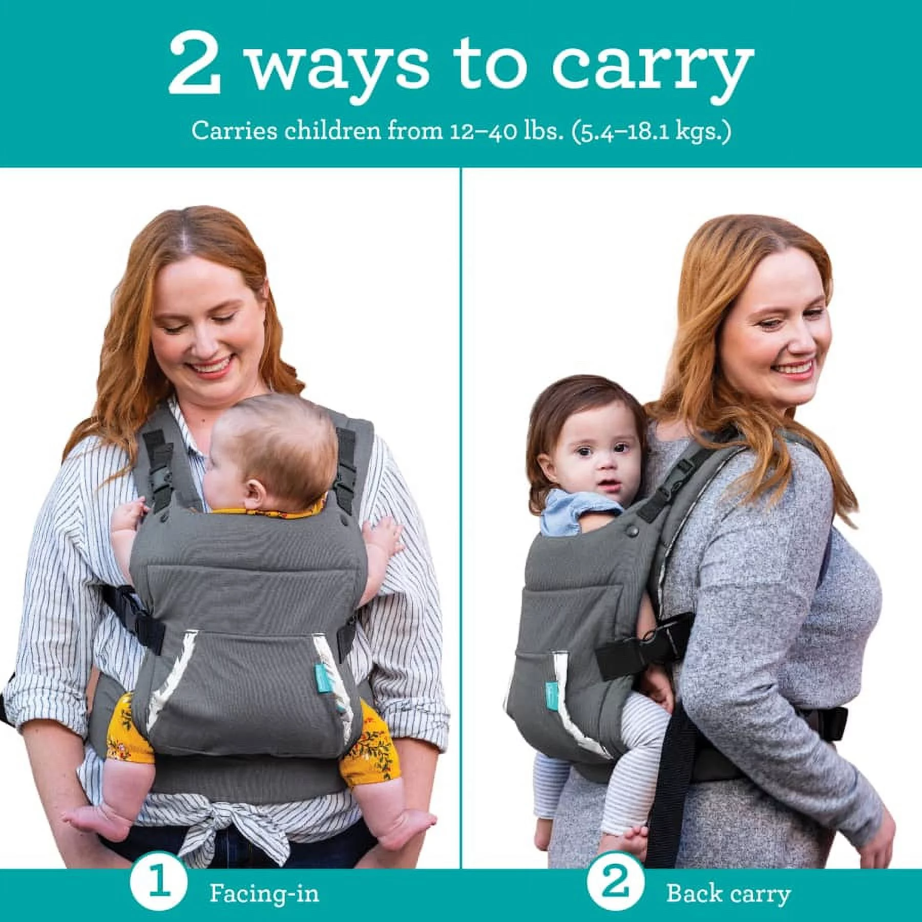 Infantino Cuddle-up Ergonomic Hoodie Baby Carrier, 2-Position, 12-40lb, Gray Fox - Womvr