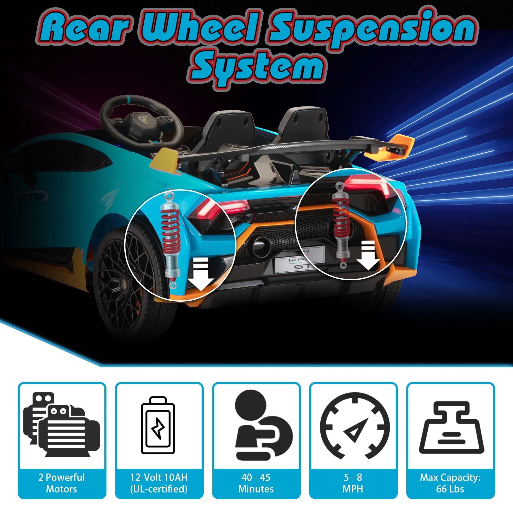 TOBBI 24V Lamborghini STO Licensed Kids Ride on Drift Car Gray Electric Car W/Remote Control LED Lights, up to 10 mph - Womvr