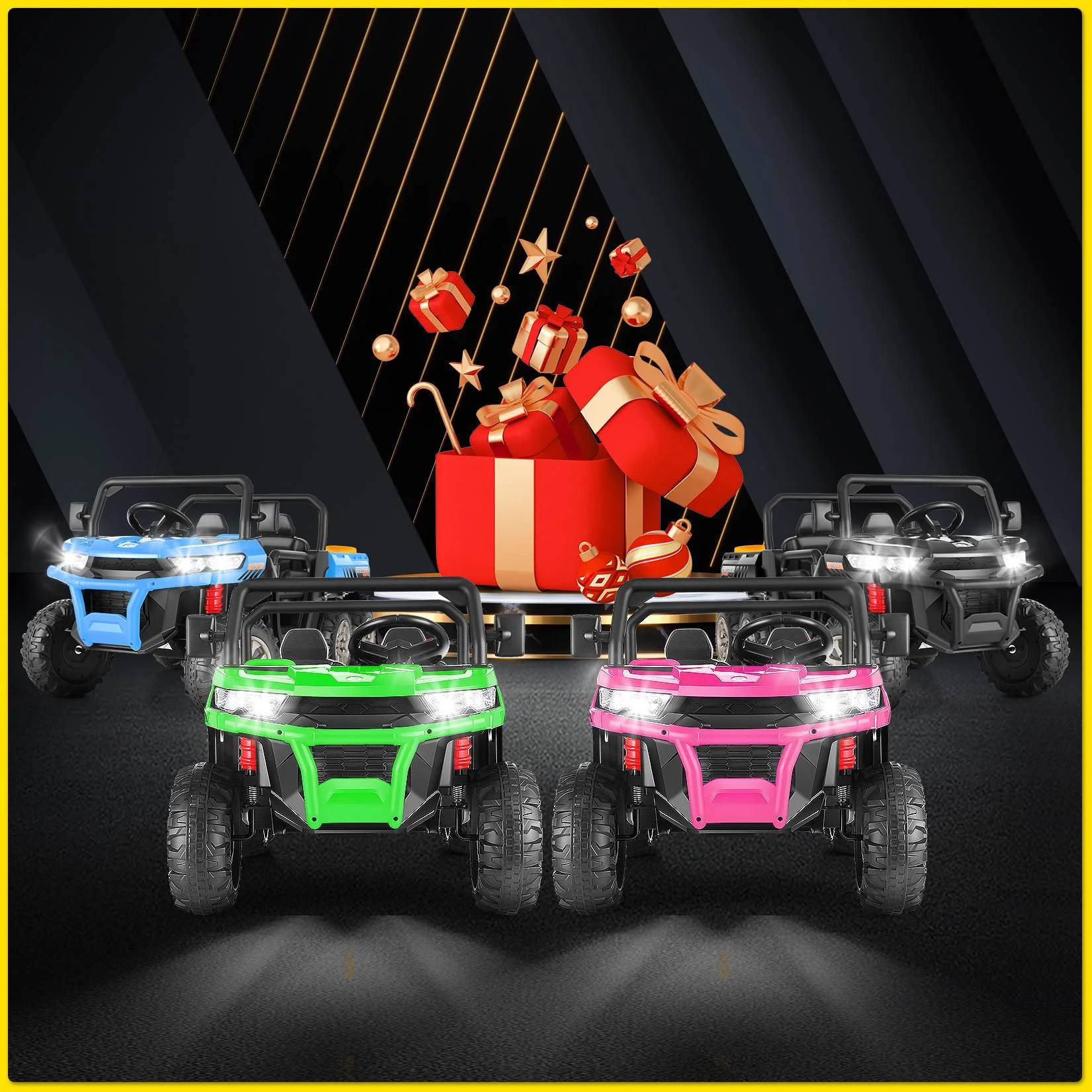 Funcid 24 V 4WD Kids Kids Ride on UTV with Remote Control, 2 Seater 6-Wheel Ride on Dump Truck Car, Ride on Toys w/ Tipping Bucket Trailer & Shovel,Bluetooth Music, Black - Womvr