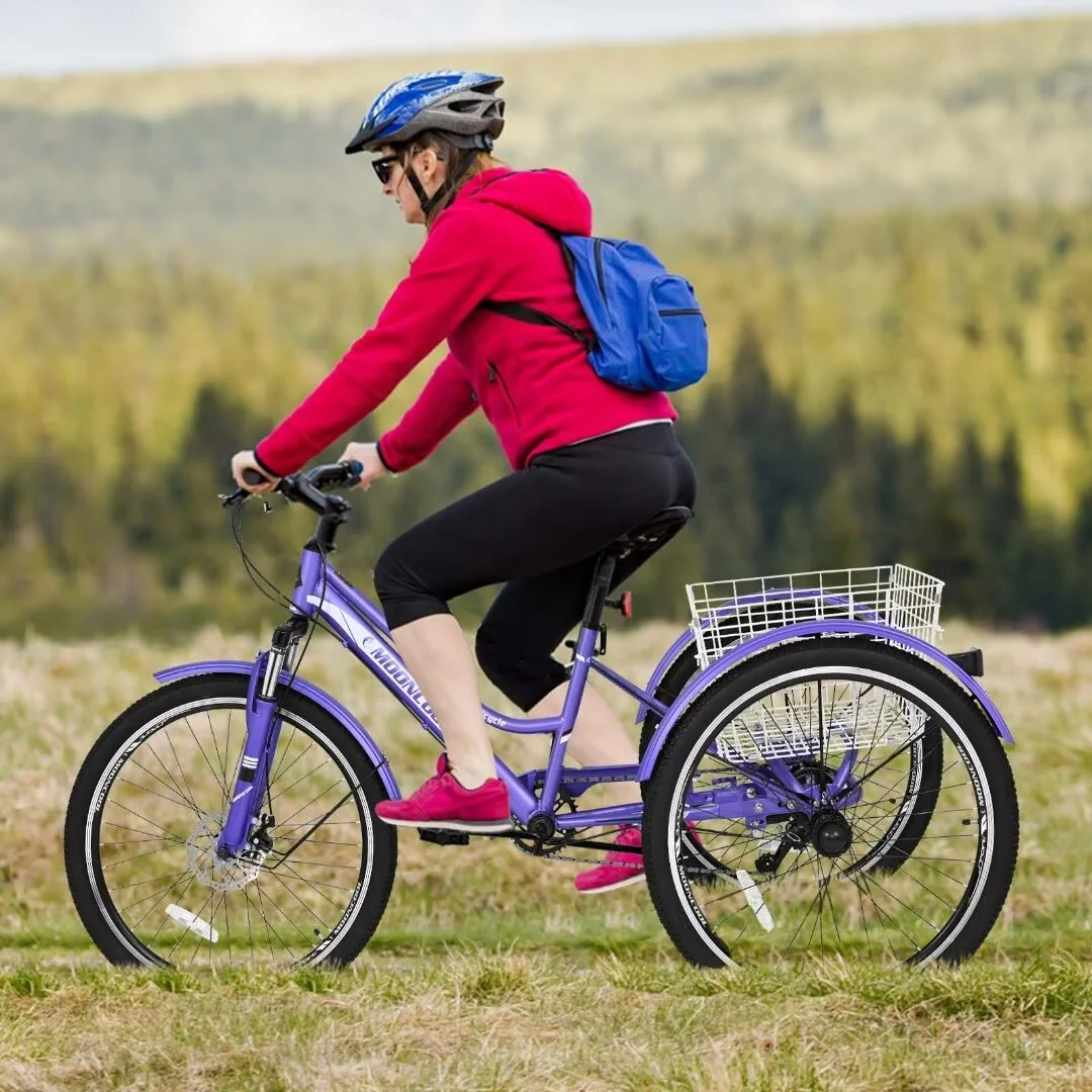 Docred Adult Tricycle, 7 Speed Three Wheel Mountain Bike, 24/26/27.5 inch Adults Trikes ,Load capacity 420 lbs - Womvr