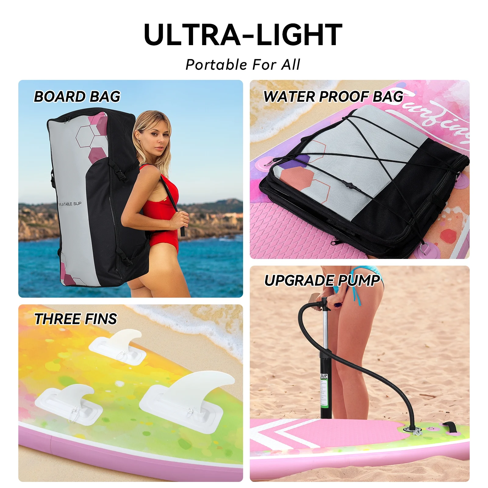 ELECWISH Inflatable Kayak Paddle Board and Kayak Seat Set,11 FT Deck SUP Paddle Board with SUP Accessories & Backpack for Fishing, Pink Gradient - Womvr