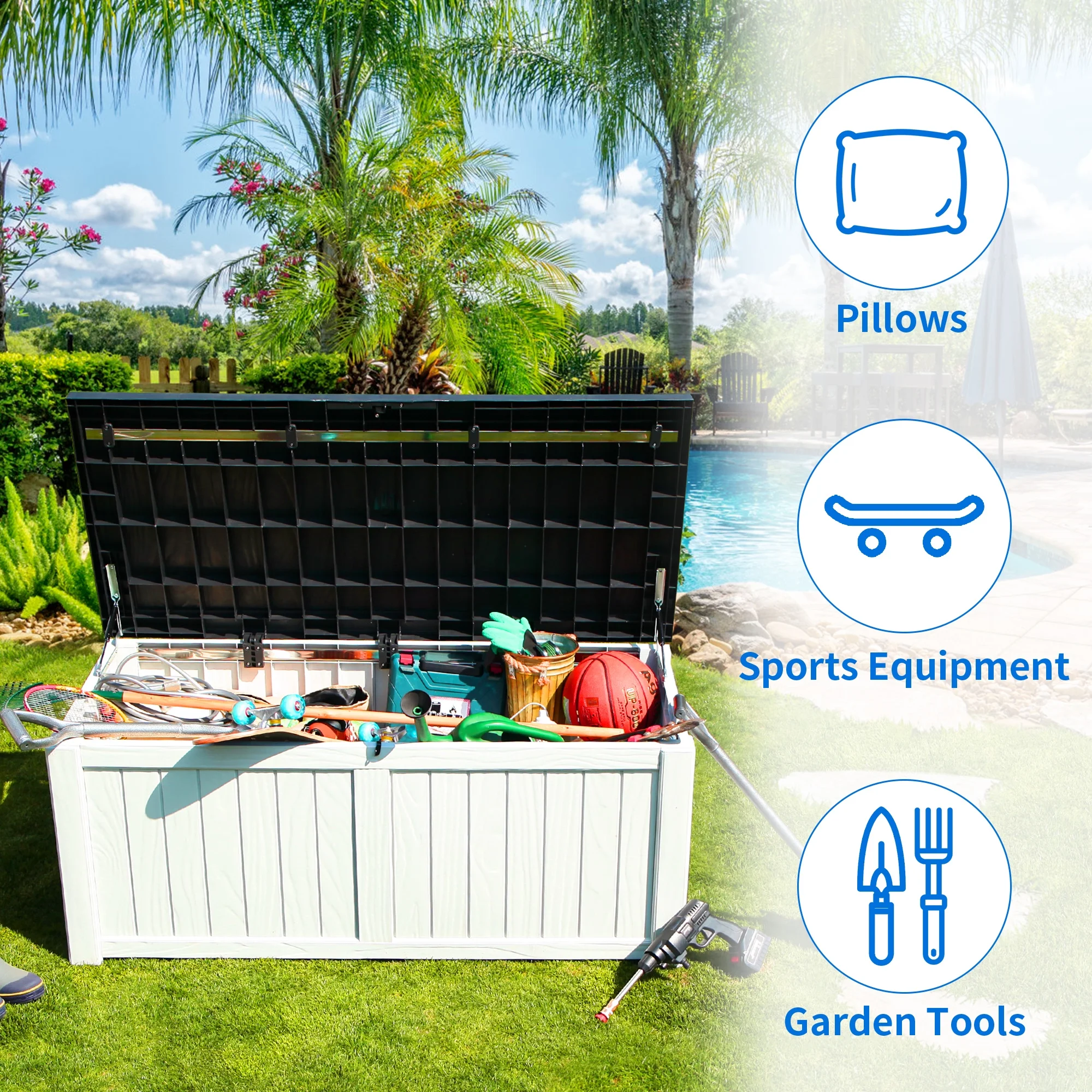 Dextrus Outdoor Storage Deck Box for Outdoor Pillows and Pool Supplies - Large Resin Patio Storage 120 Gallon Capacity, Lockable Lid, Waterproof (Brown) - Womvr