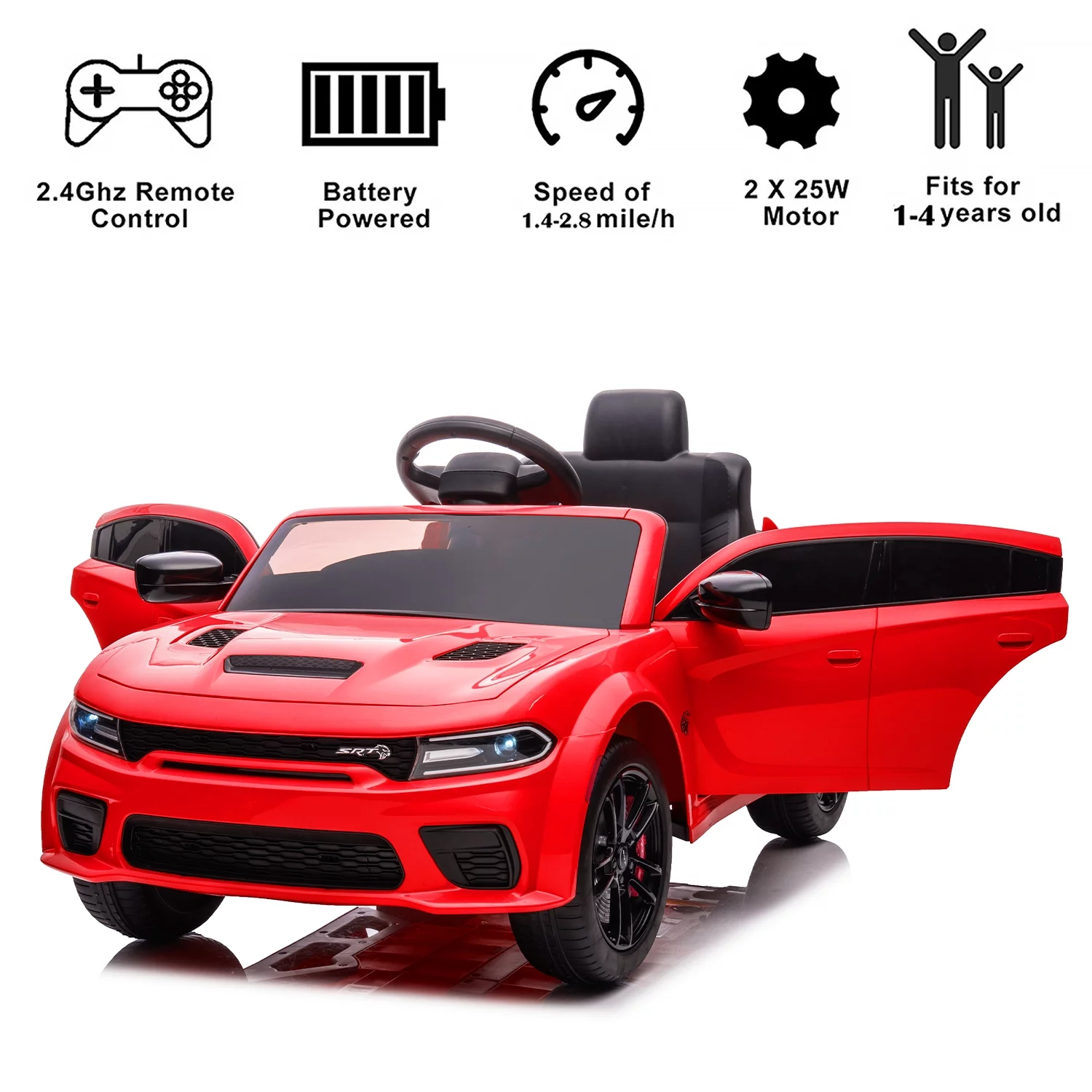 uhomepro Black 12 V Dodge Charger SRT Hellcat Battery Powered Ride on Cars with Remote Control, Bluetooth, LED Light and MP3 Player - Womvr