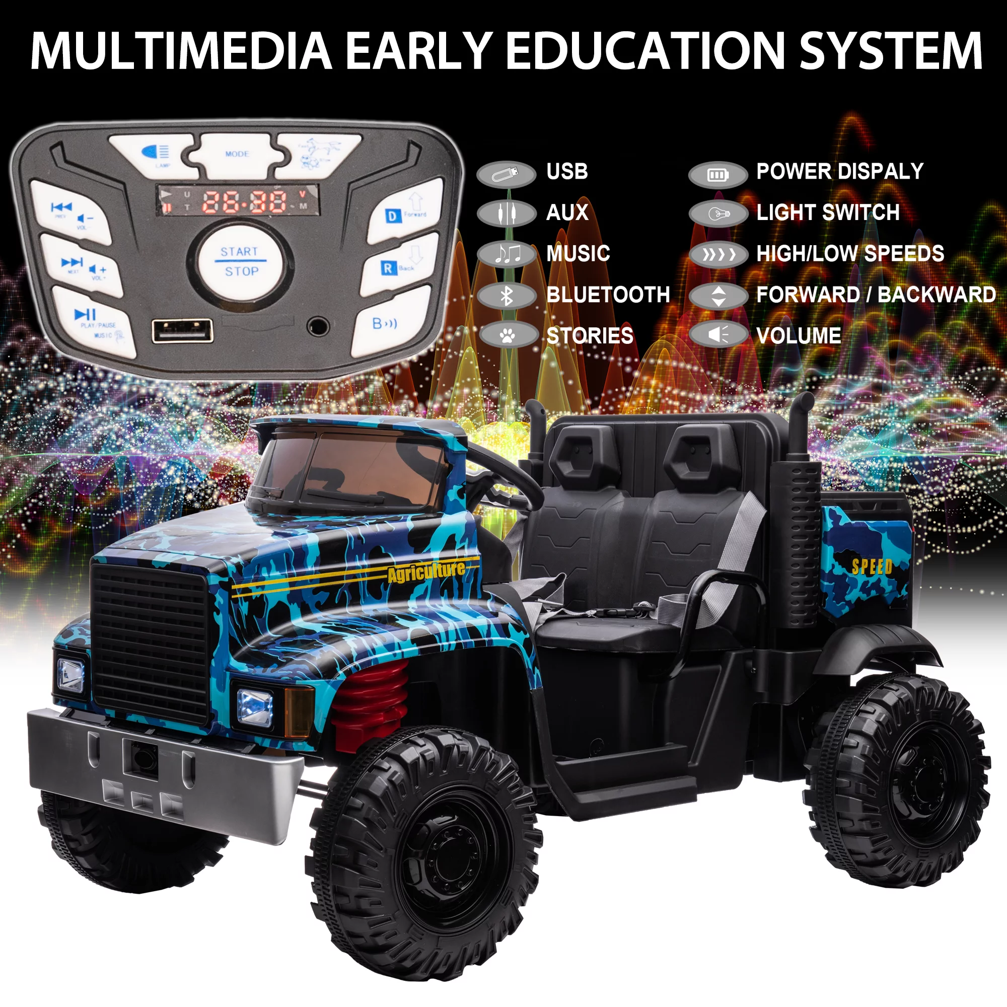 Hikiddo JC222 24V Ride on Toy, Kids Ride On Dump Truck 2 Seater with Remote - Womvr