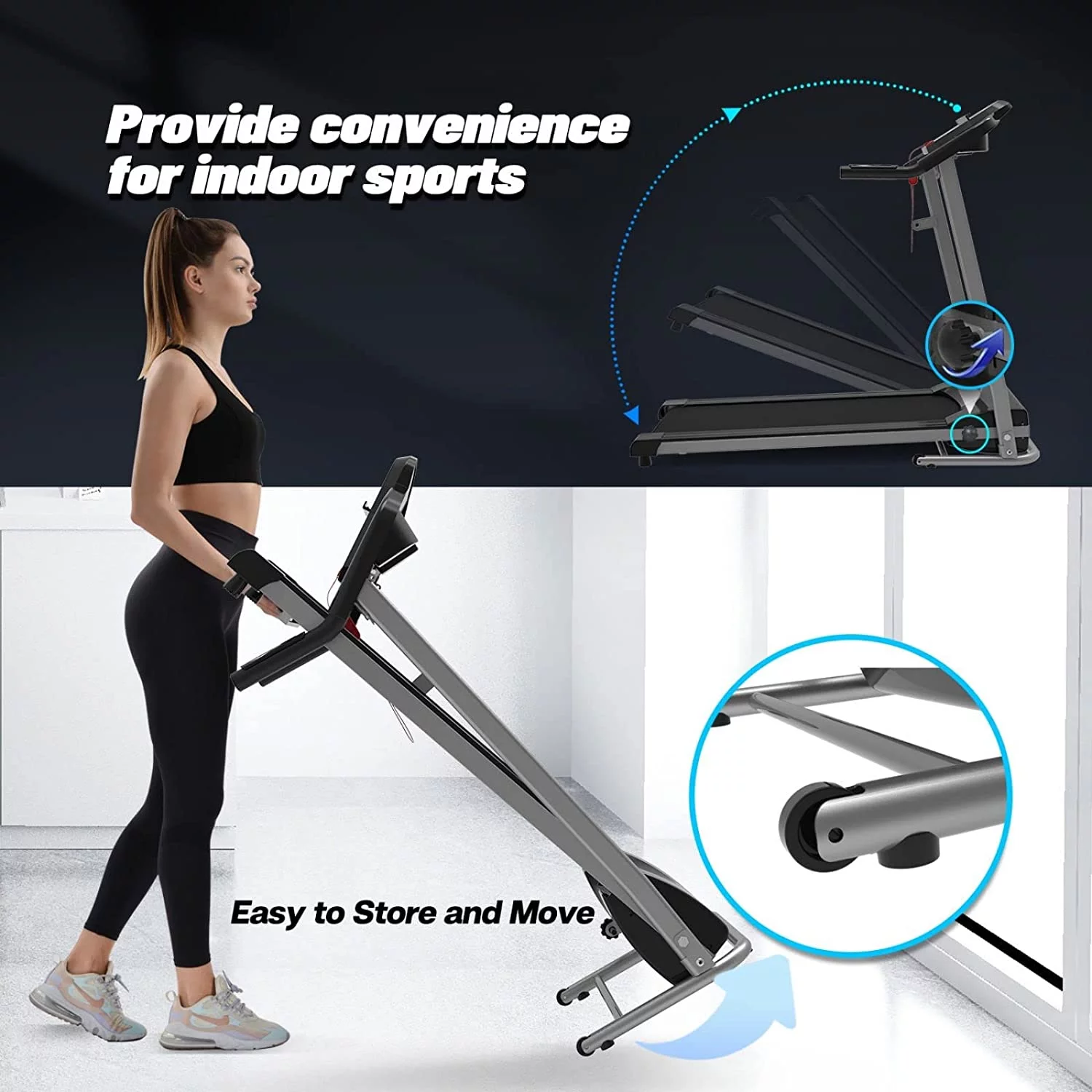 [US IN STOCK] Incline Treadmills for Home Folding Treadmill for Running and Walking Jogging Exercise with 12 Preset Programs, Tracking Pulse, Calories - Womvr