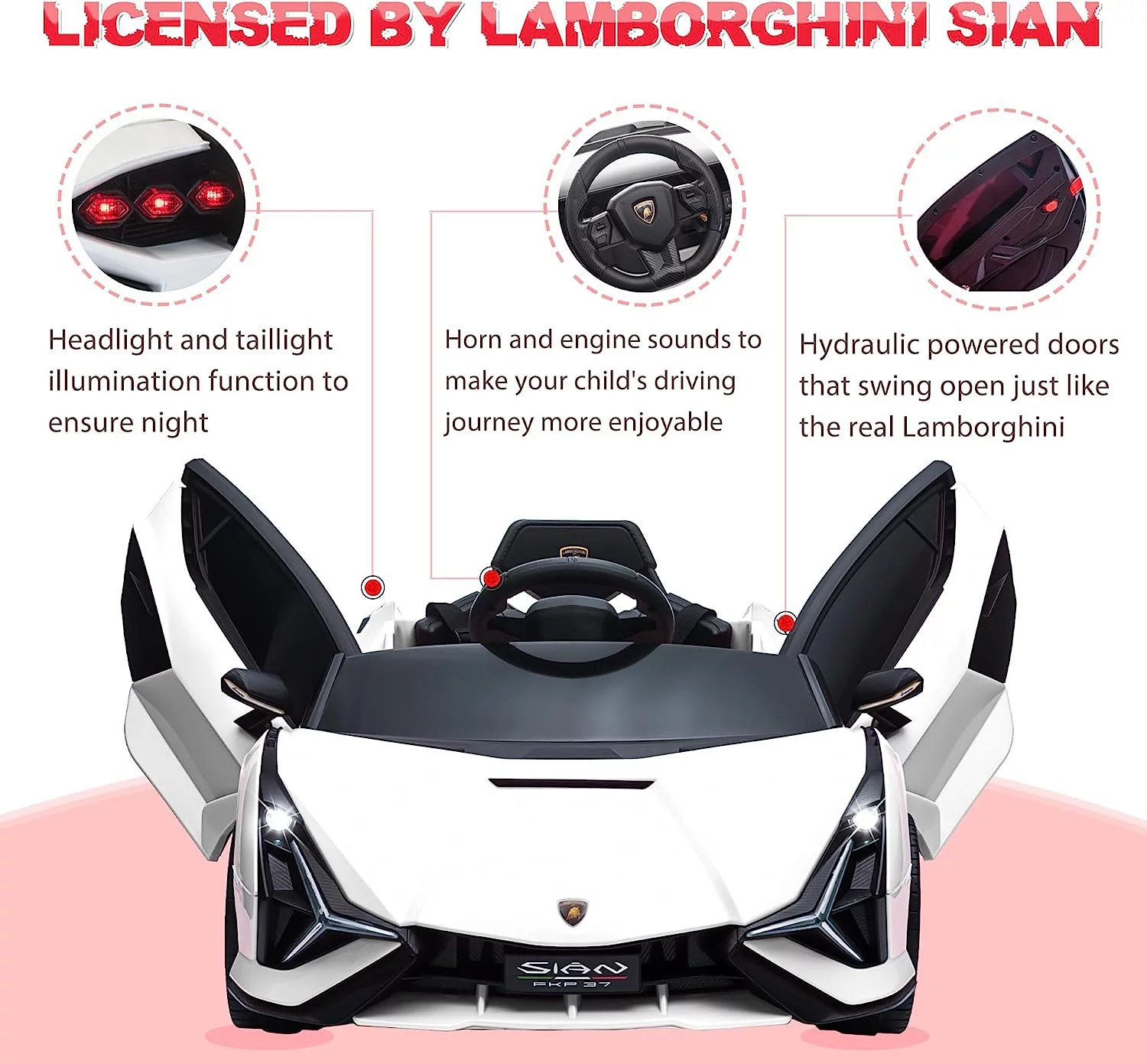 TOBBI 24V Lamborghini STO Licensed Kids Ride on Drift Car Gray Electric Car W/Remote Control LED Lights, up to 10 mph - Womvr
